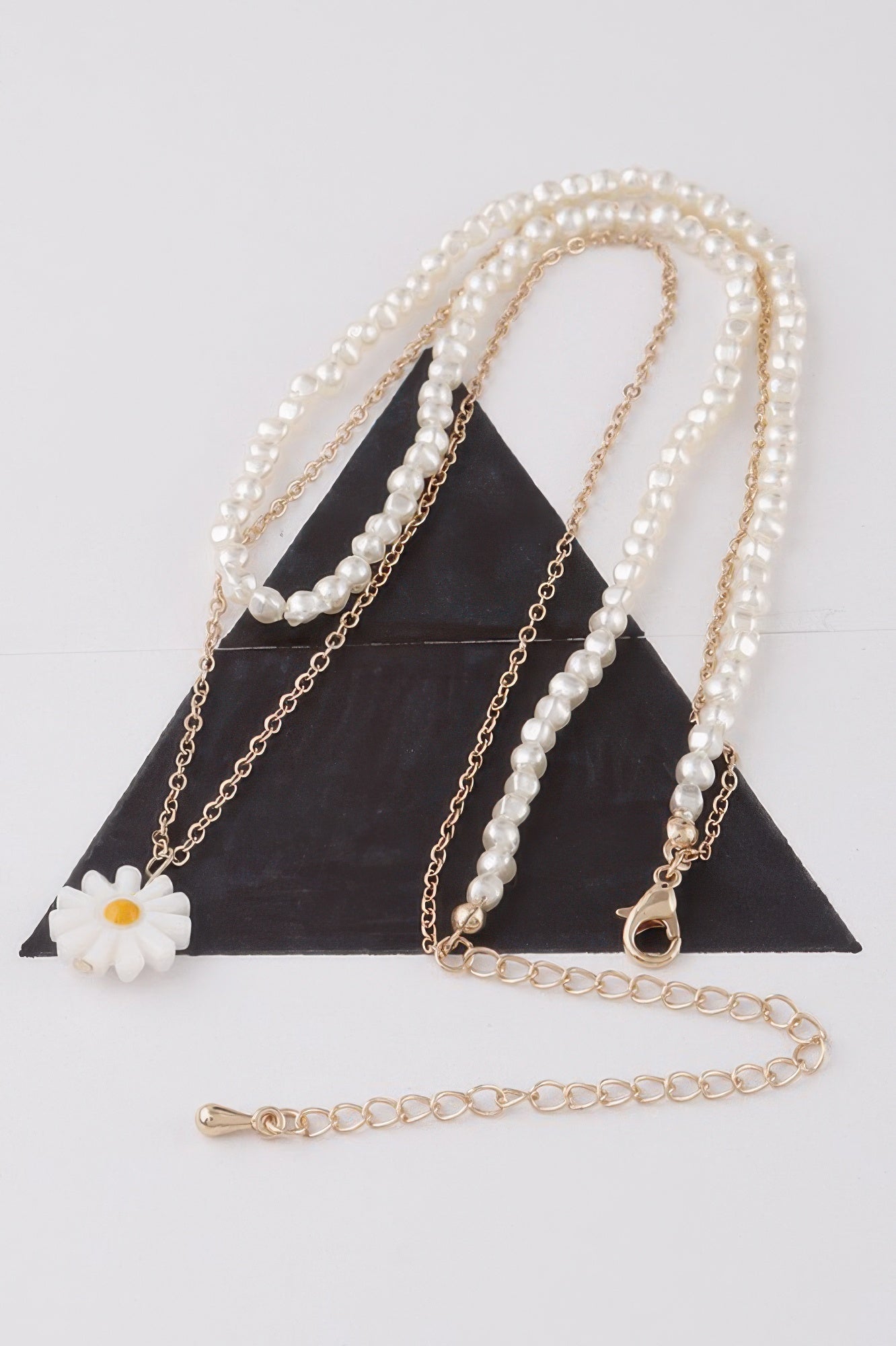 Gold Cream Daisy Layered Pendant Necklace Secondary image