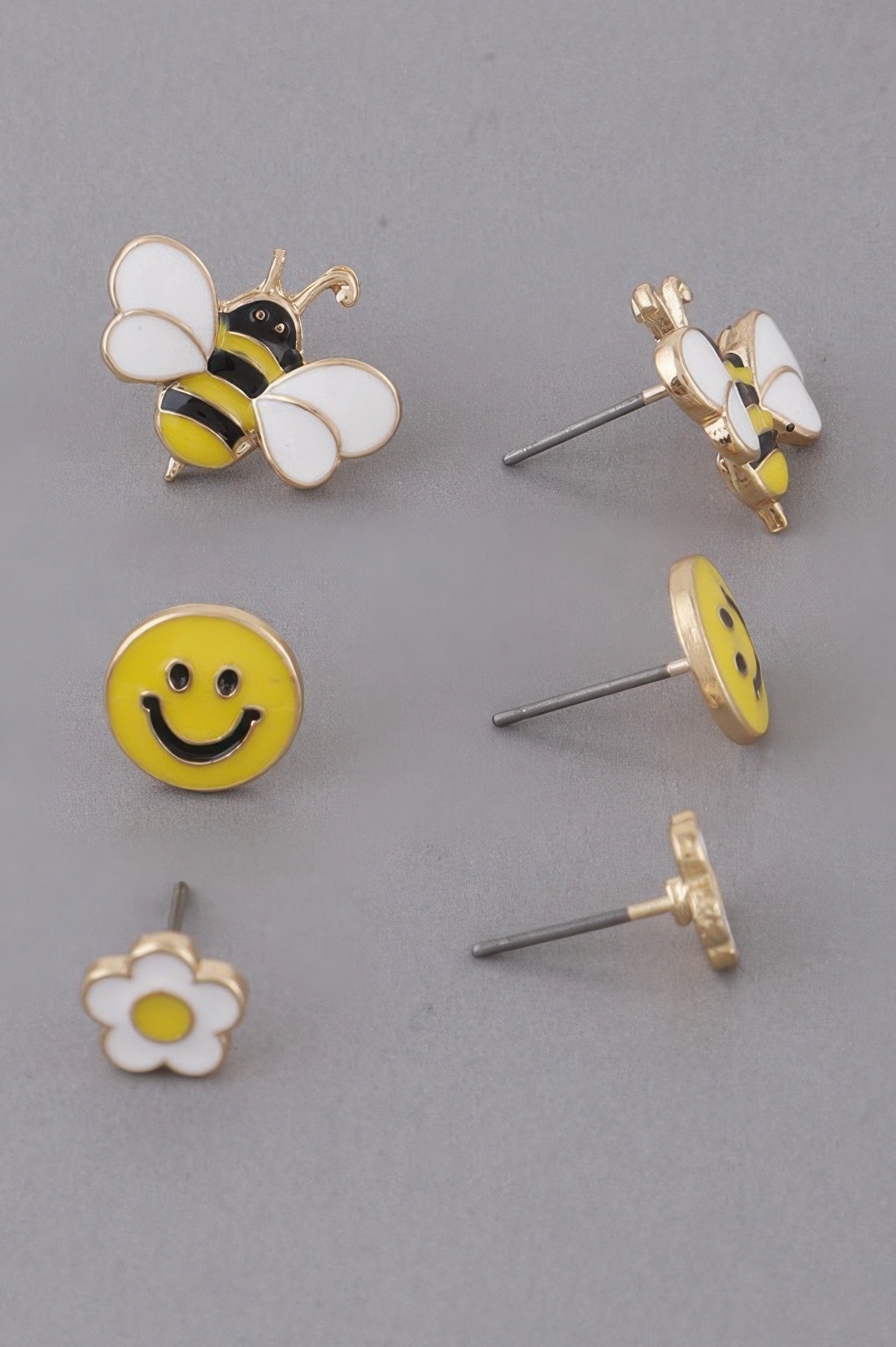 Spring-Inspired Flower, Smiley and Bee Stud Earring Set Secondary image