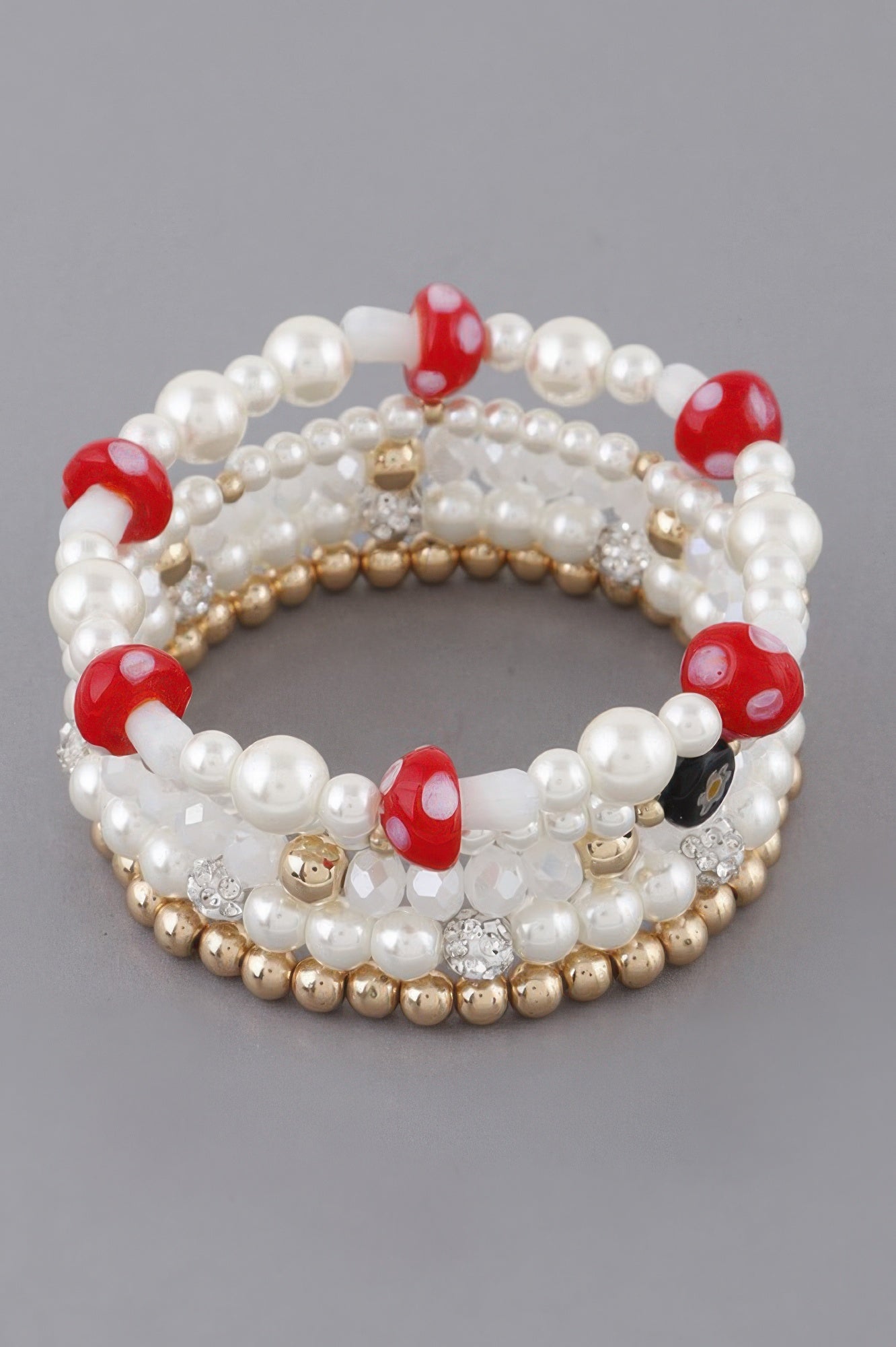Gold Multicolor Beaded Mushroom Accent Bracelet Secondary image