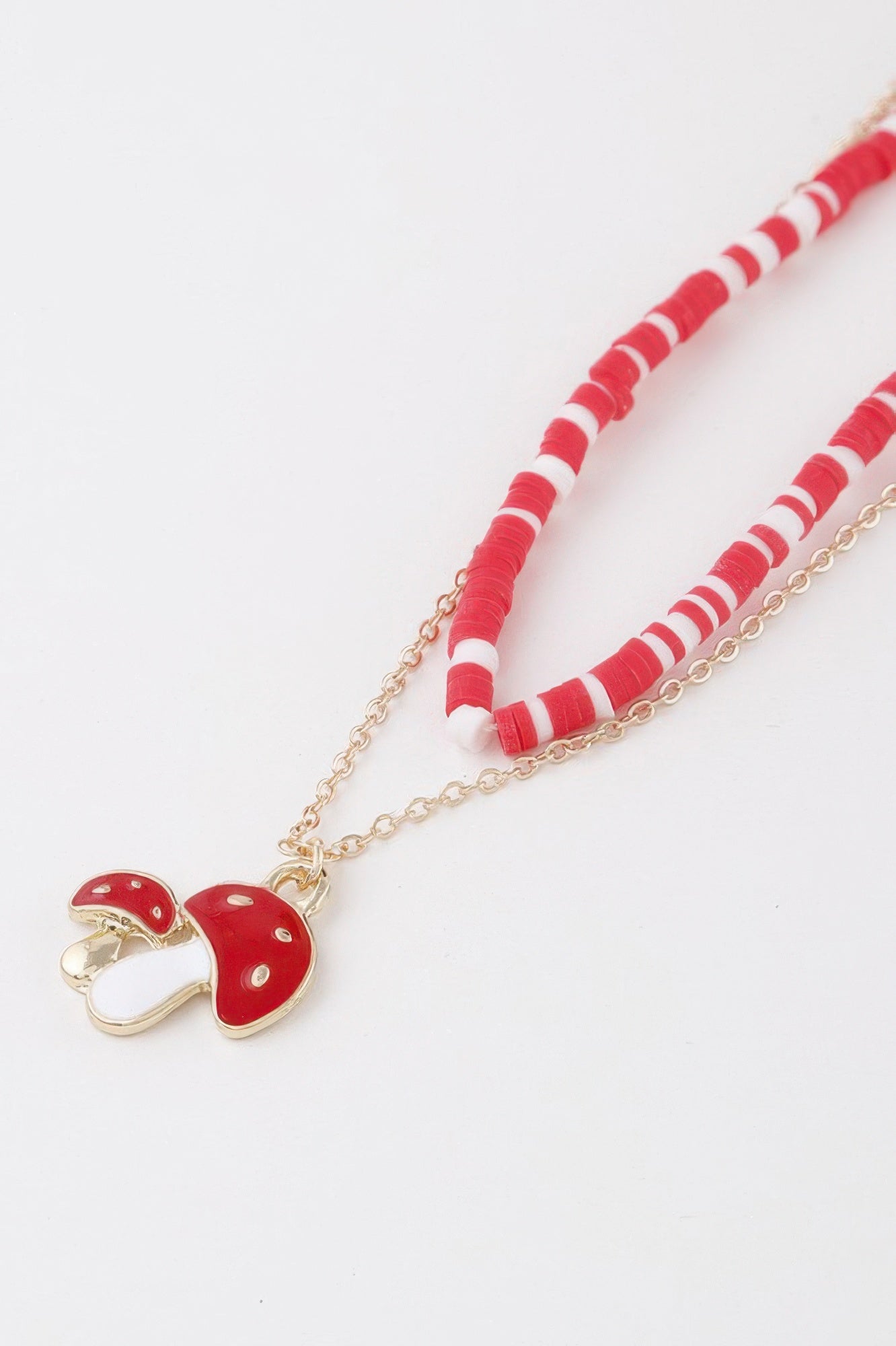 Double Mushroom Pendant Necklace with Layered Beaded Strand Secondary image