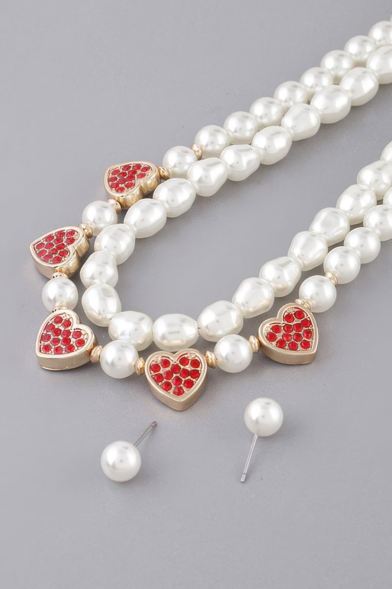 Double-Strand Pearl-Inspired Heart Charm Necklace Secondary image