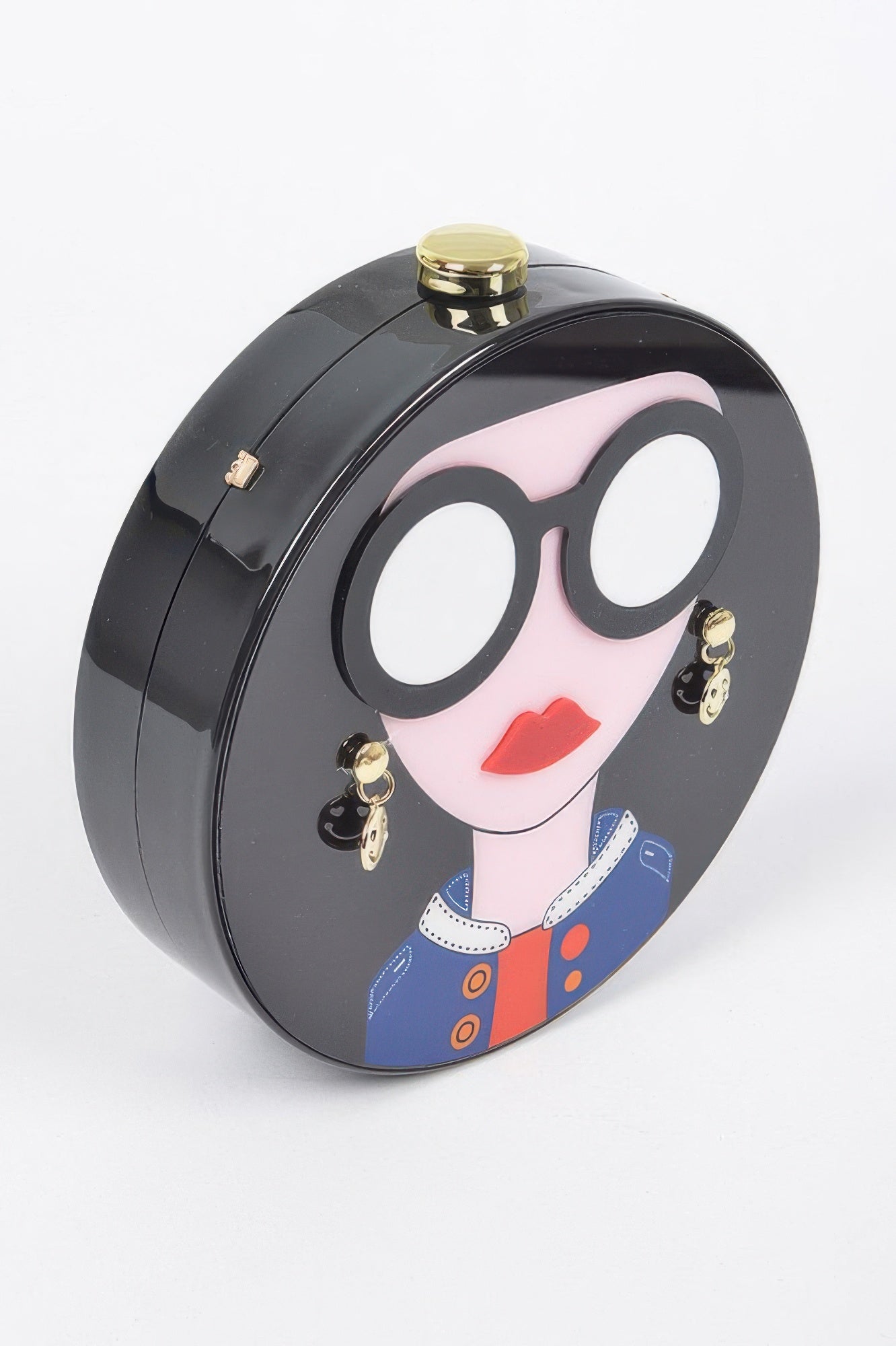Black Acrylic Face-Graphic Clutch With Chain Strap Secondary image