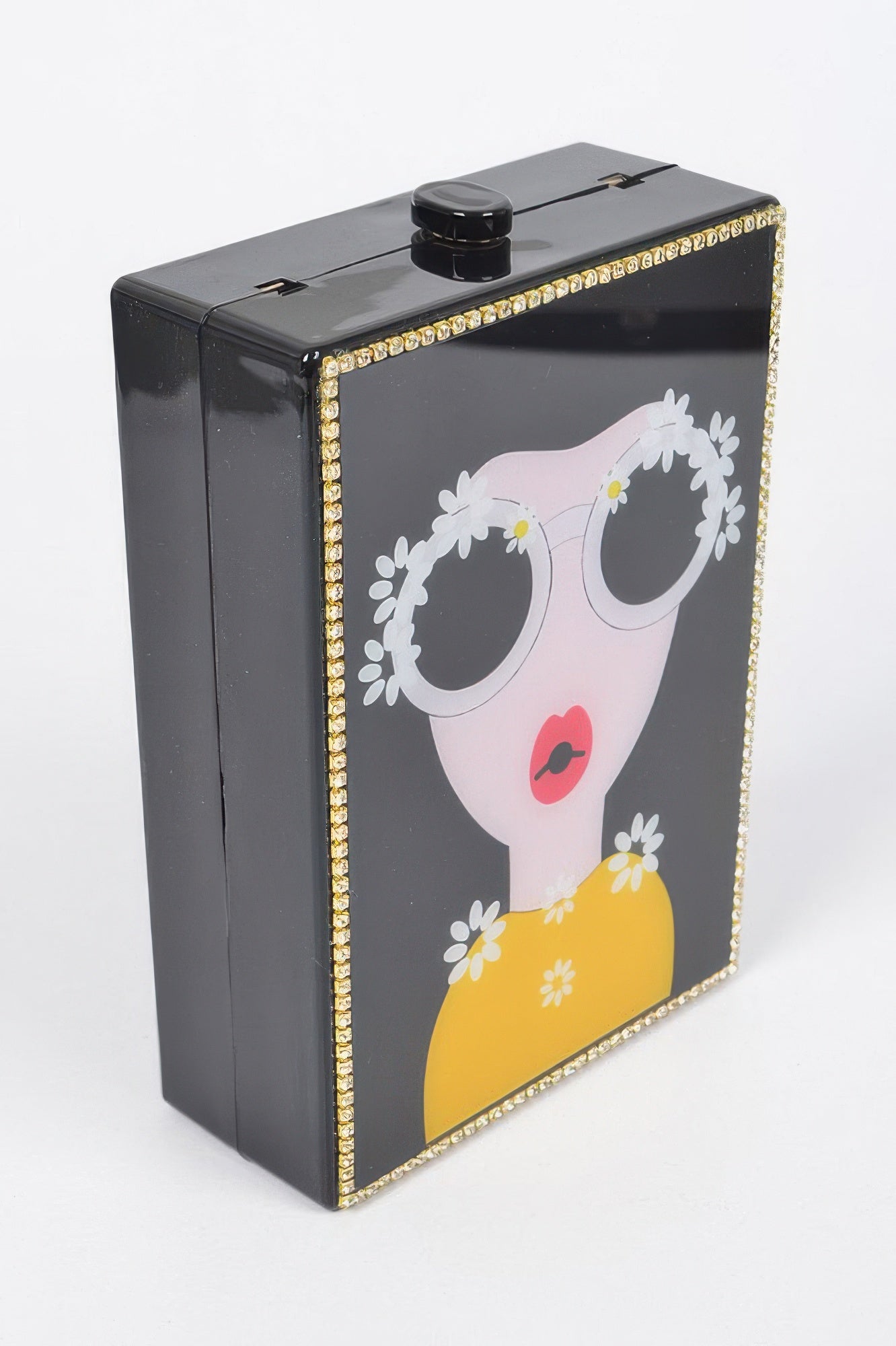 Black Acrylic Face-Print Box Clutch With Chain Strap Secondary image