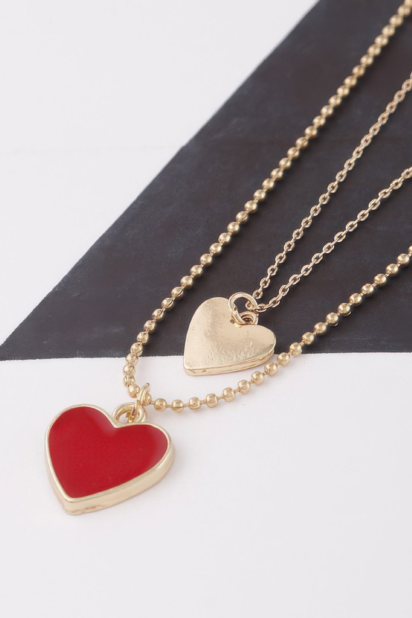 Twin Heart Pendant Necklace in Gold and Red Secondary image