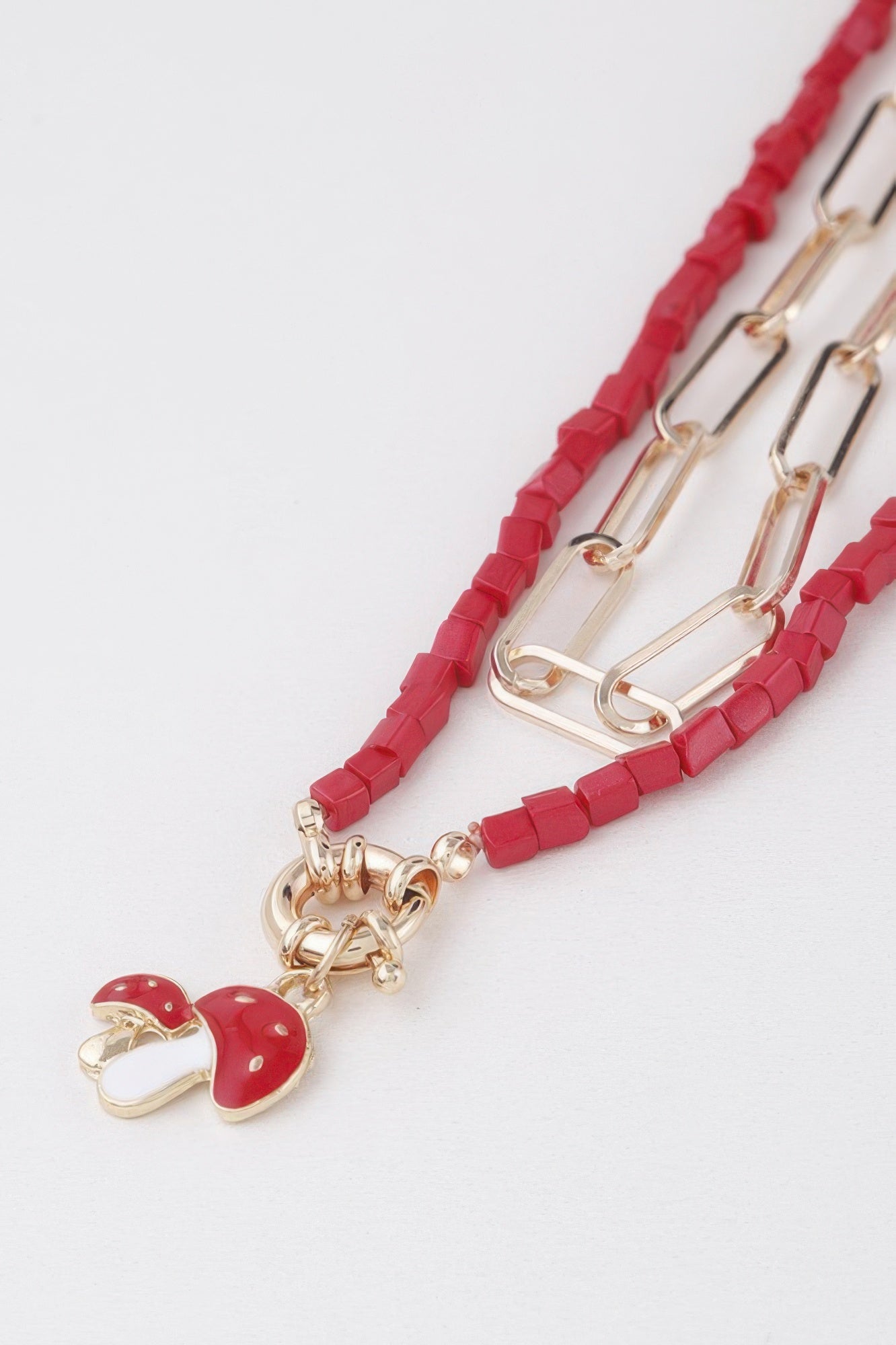 Red Beaded Mushroom Pendant Necklace Secondary image