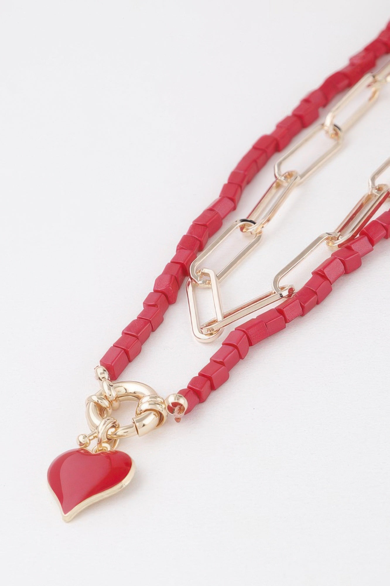 Red Beaded Heart Pendant Necklace Secondary image