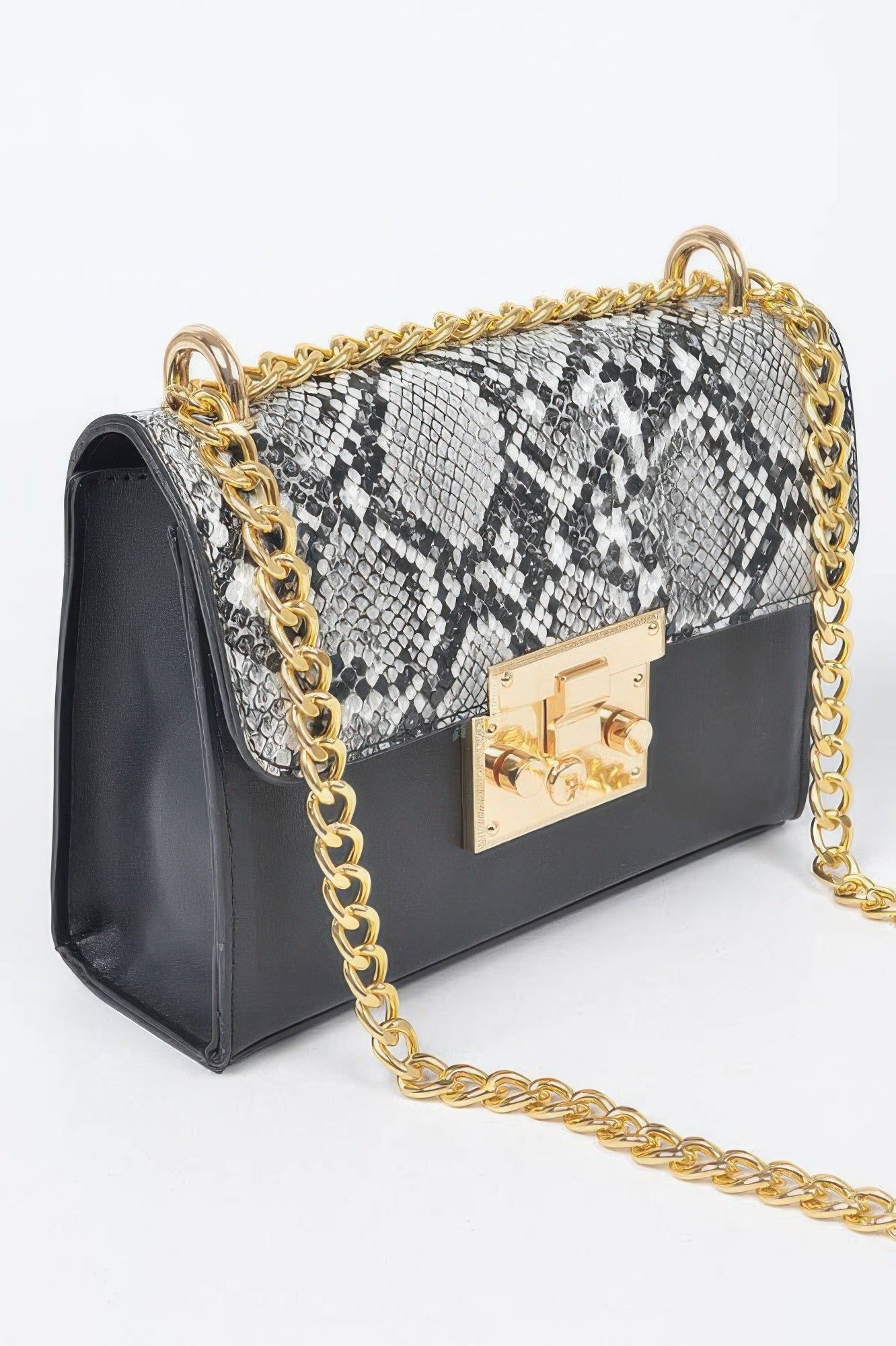 Structured Snakeskin Panel Chain Strap Clutch Secondary image