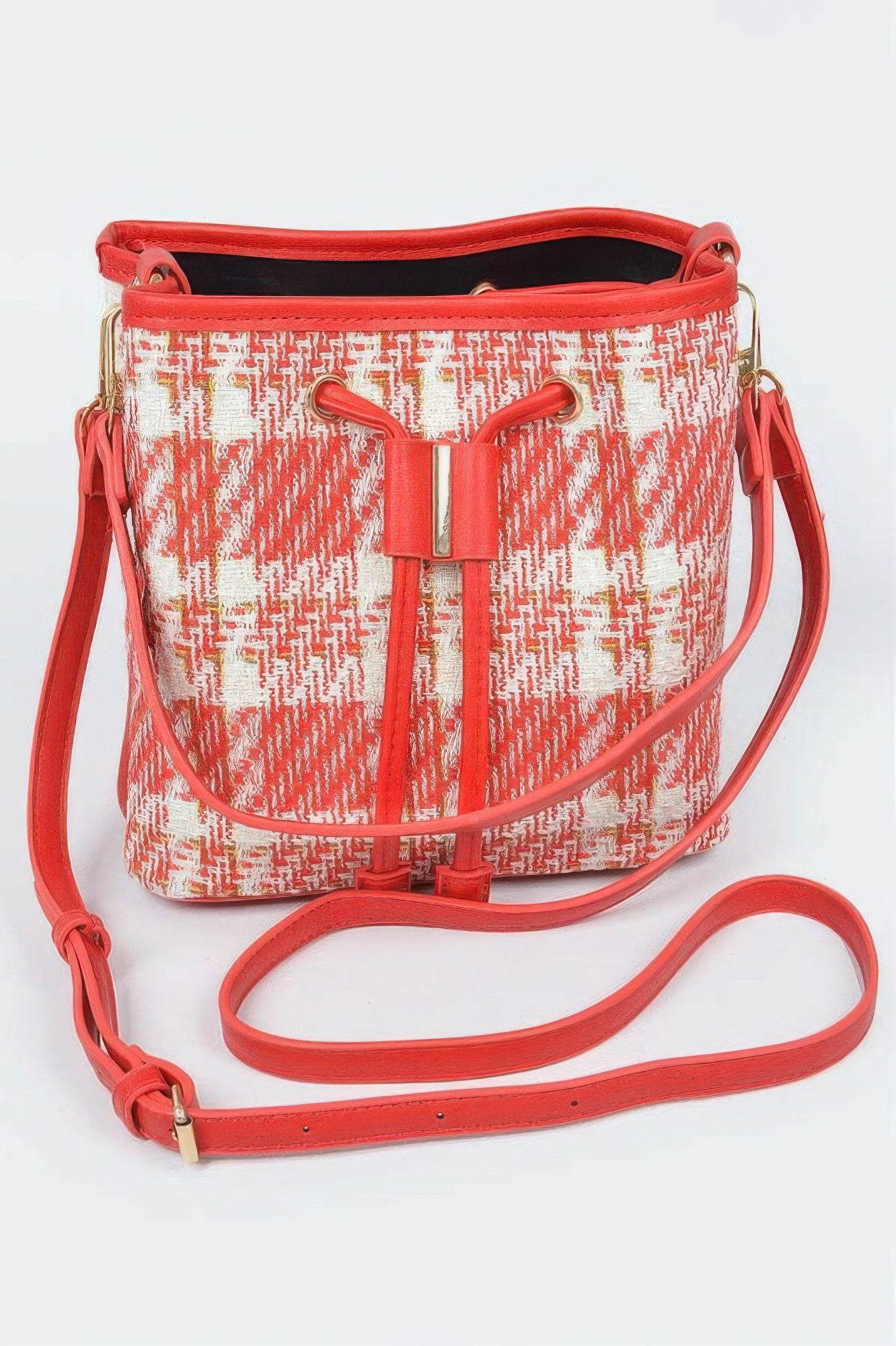 Patterned Bucket Bag with Drawstring and Crossbody Strap Secondary image