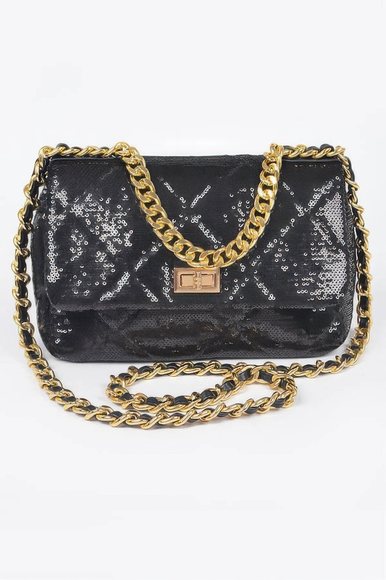 Sequin Chain Shoulder Bag with Turn-Lock Closure Secondary image