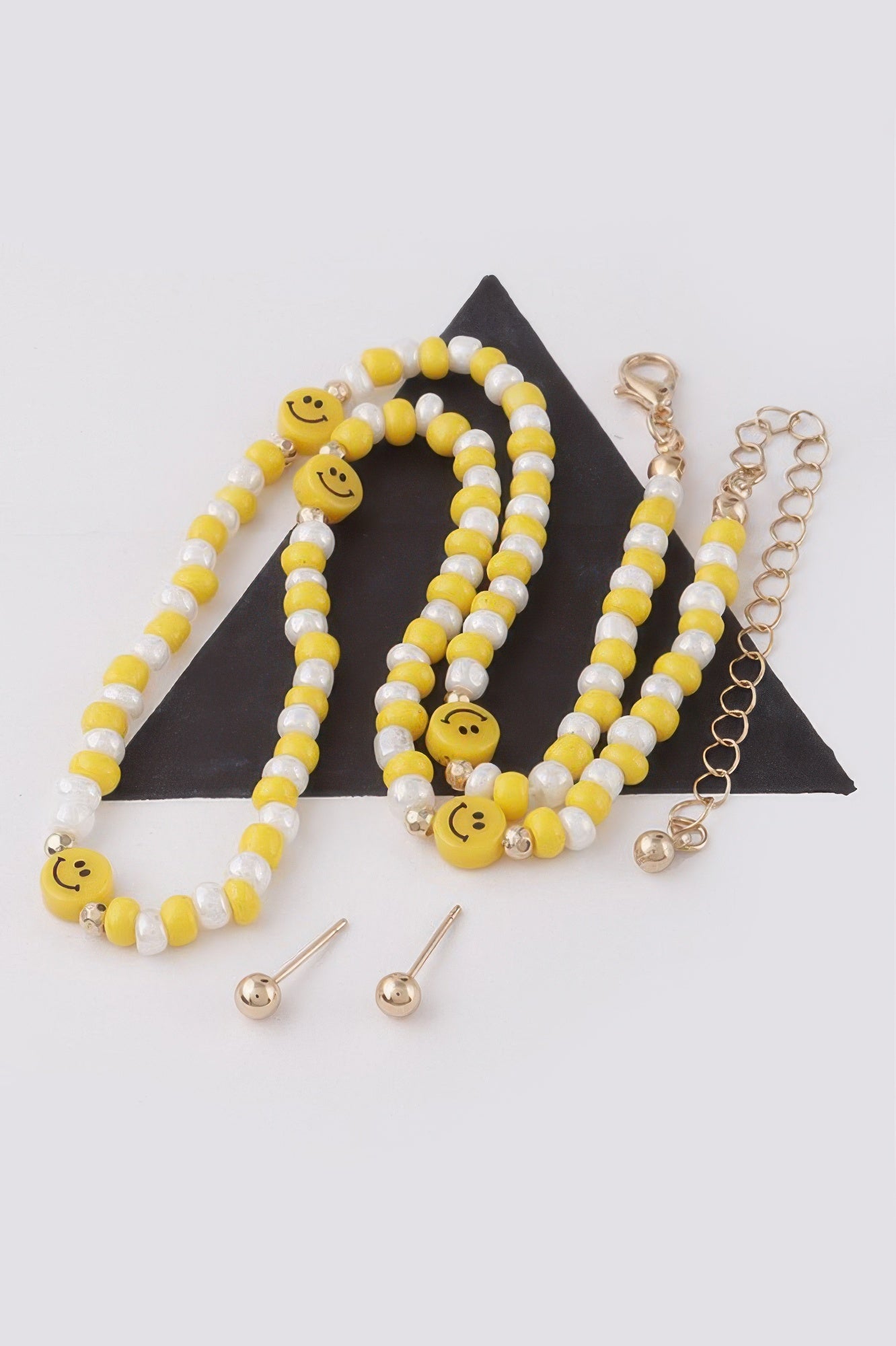 Gold Yellow Beaded Smiley Face Necklace Secondary image
