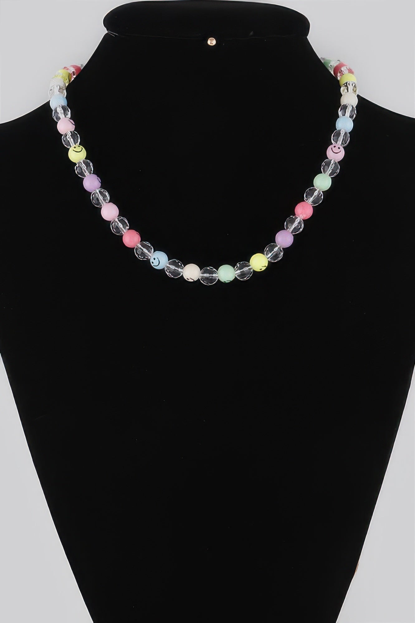 Yellow Beaded Smiley Face Necklace with Clear Accents Secondary image