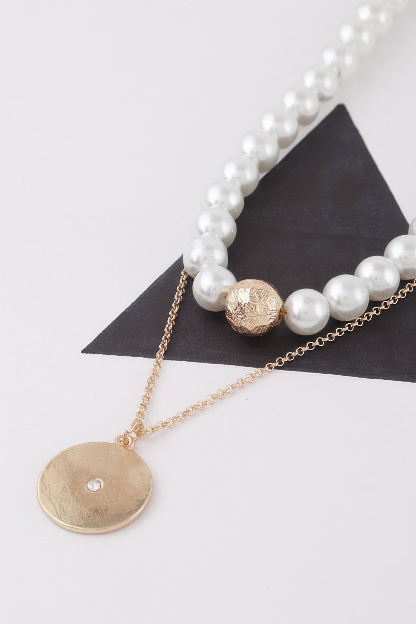 Gold Cream Pearl Accent Layered Pendant Necklace Secondary image