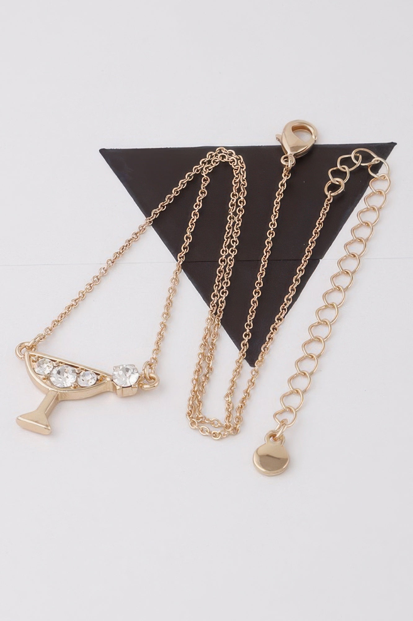 Gold Martini Glass Pendant Necklace with Clear Jewels Secondary image