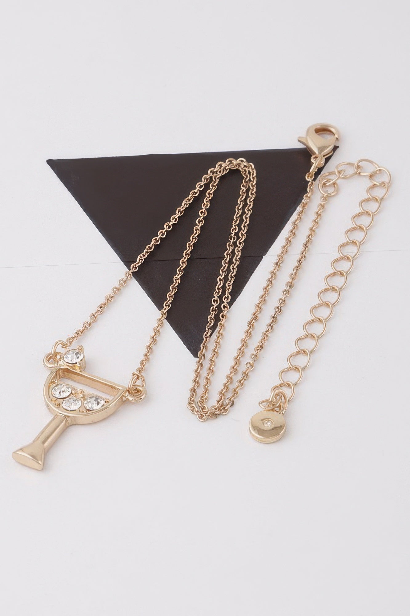Gold Cocktail Glass Pendant Necklace with Clear Jewels Secondary image