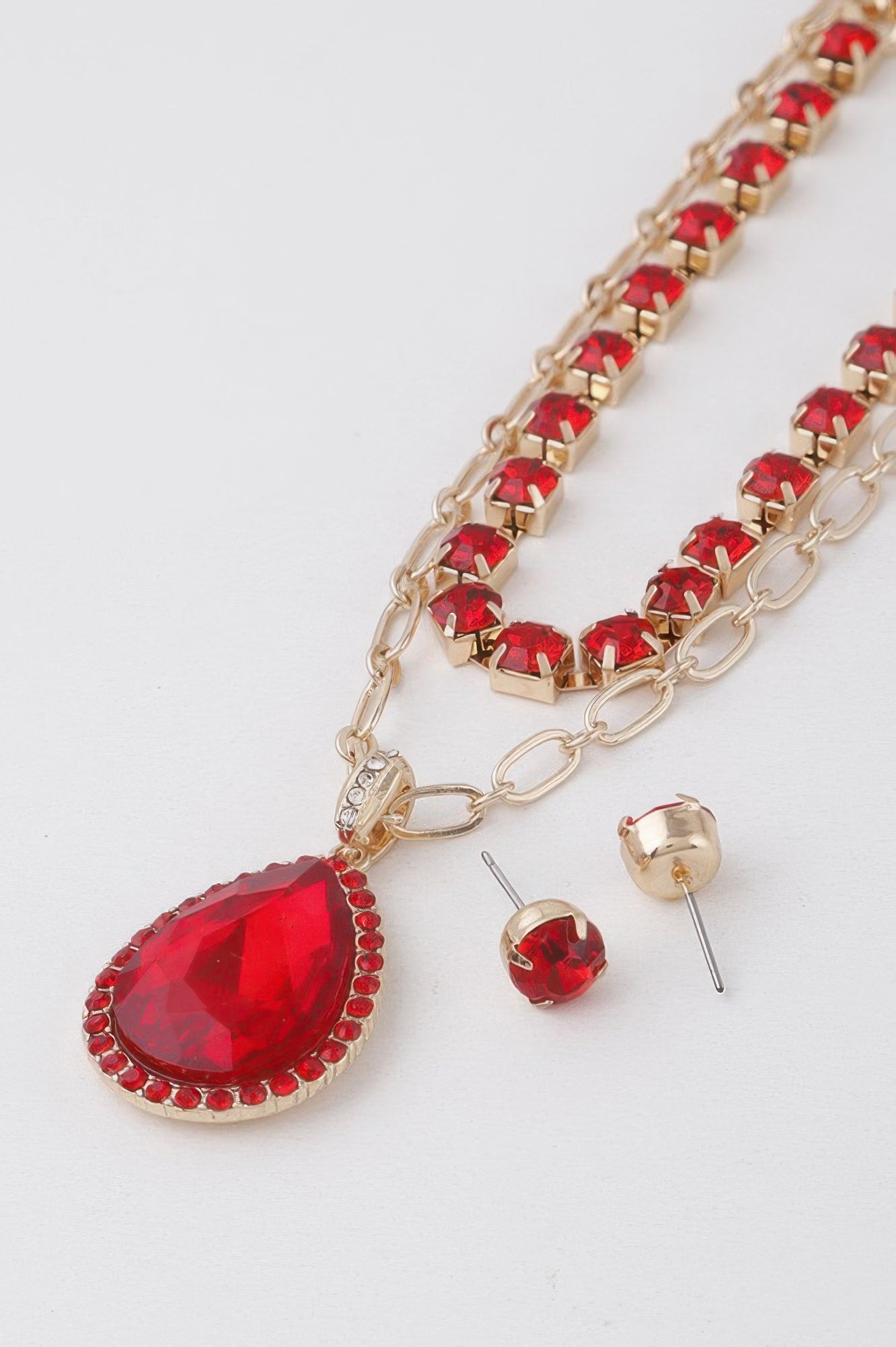 Gold Jeweled Teardrop Pendant Necklace Secondary image