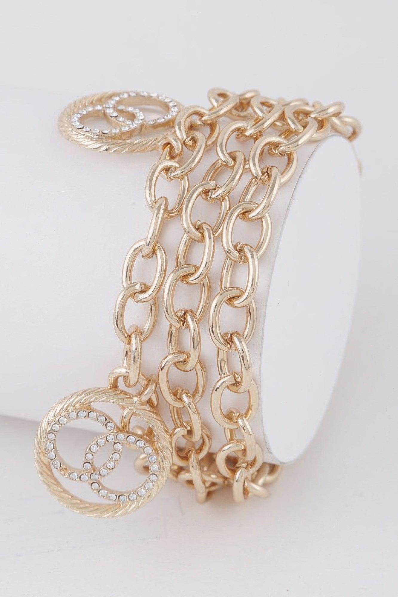 Gold Multi-Charm Bracelet with Clear Oval Accents Secondary image