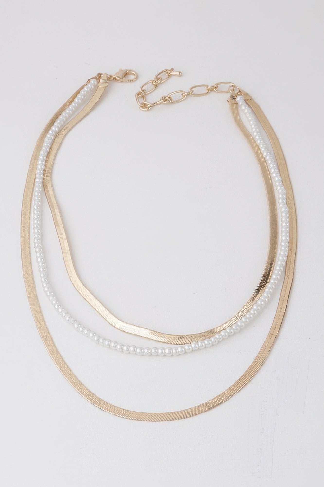Gold Cream Layered Snake Chain and Pearl Necklace Secondary image