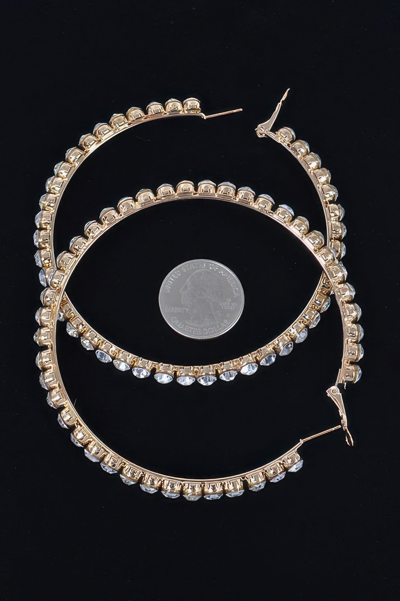 Gold Clear Rhinestone Hoop Earrings Secondary image