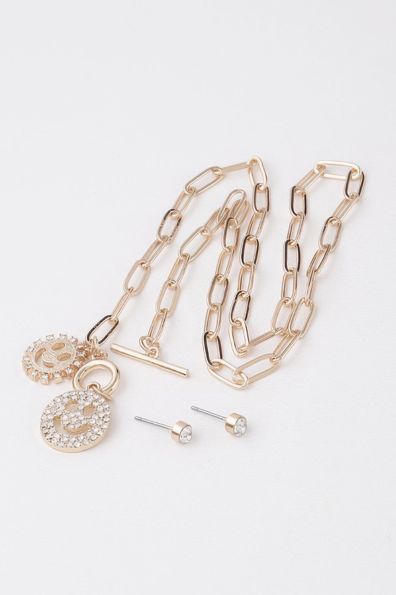 Gold Clear Smiley Charm Toggle Chain Necklace Secondary image