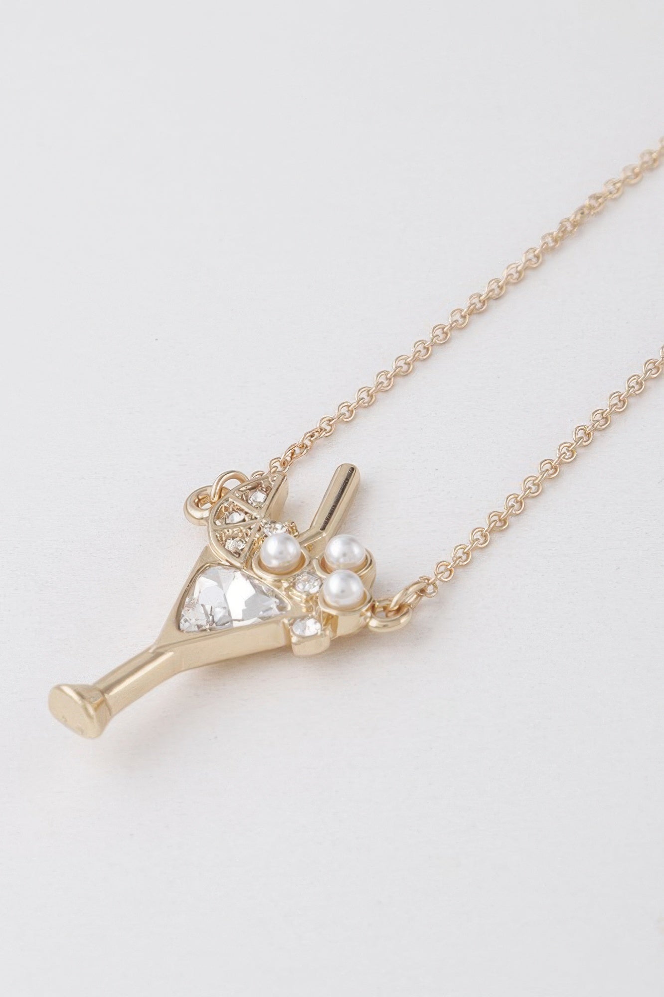 Gold Cream Jeweled Martini Glass Pendant Necklace Secondary image