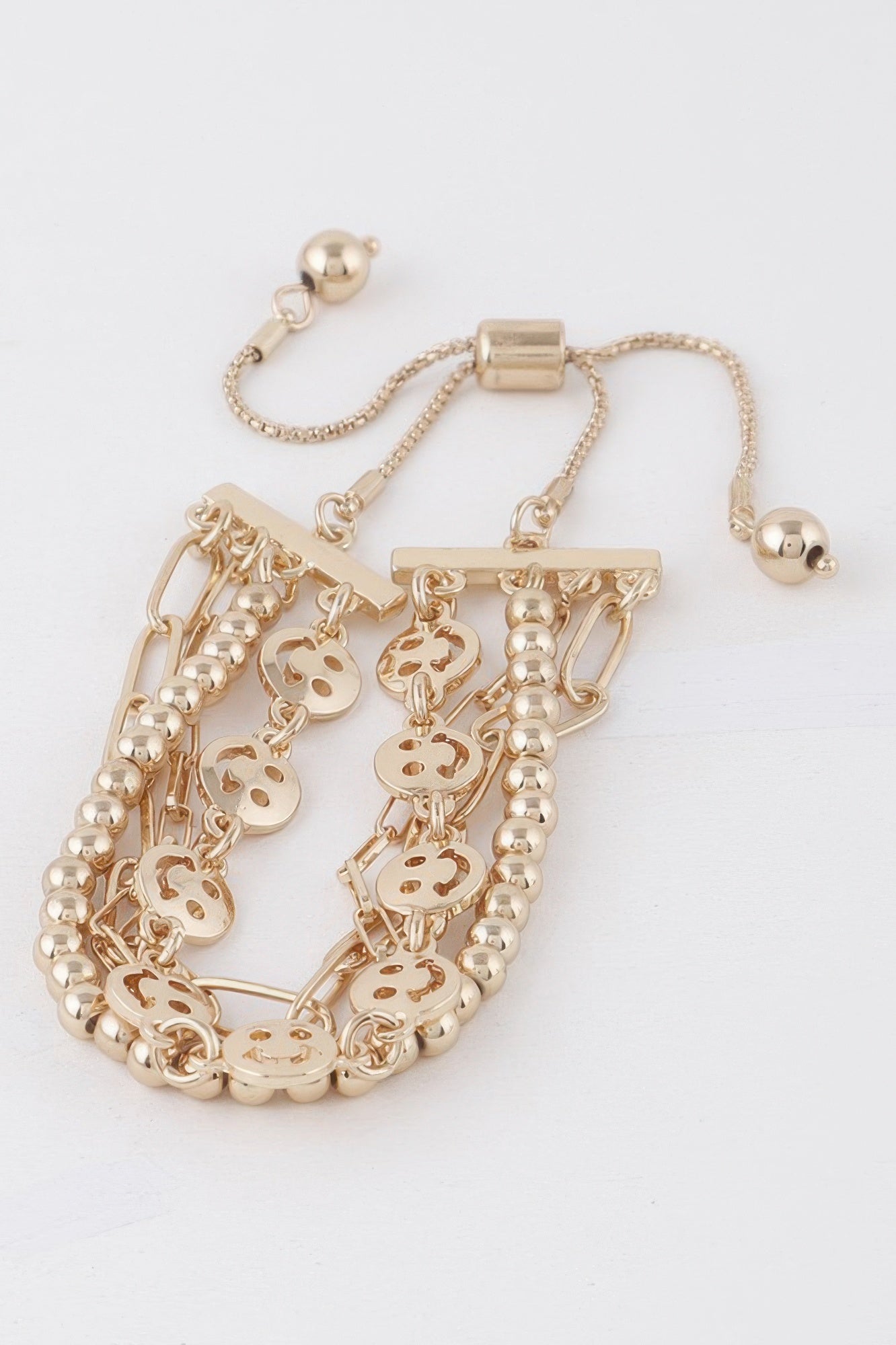 Gold Beaded Smiley Face Accent Bracelet Secondary image