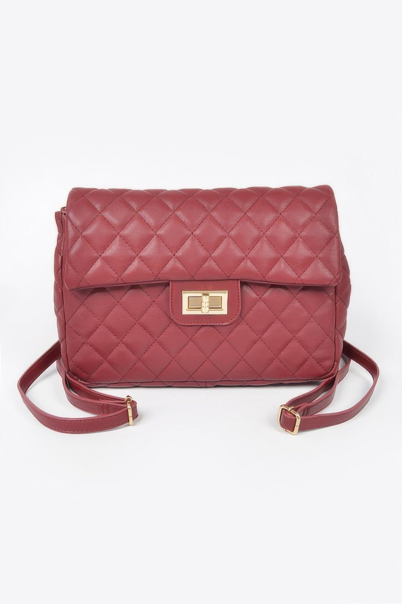 Quilted Faux Leather Flap Backpack with Turn-Lock Secondary image