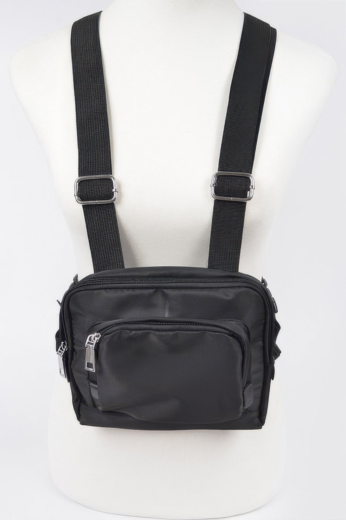 Black Nylon Sling Bag with Front Zip Pocket Secondary image