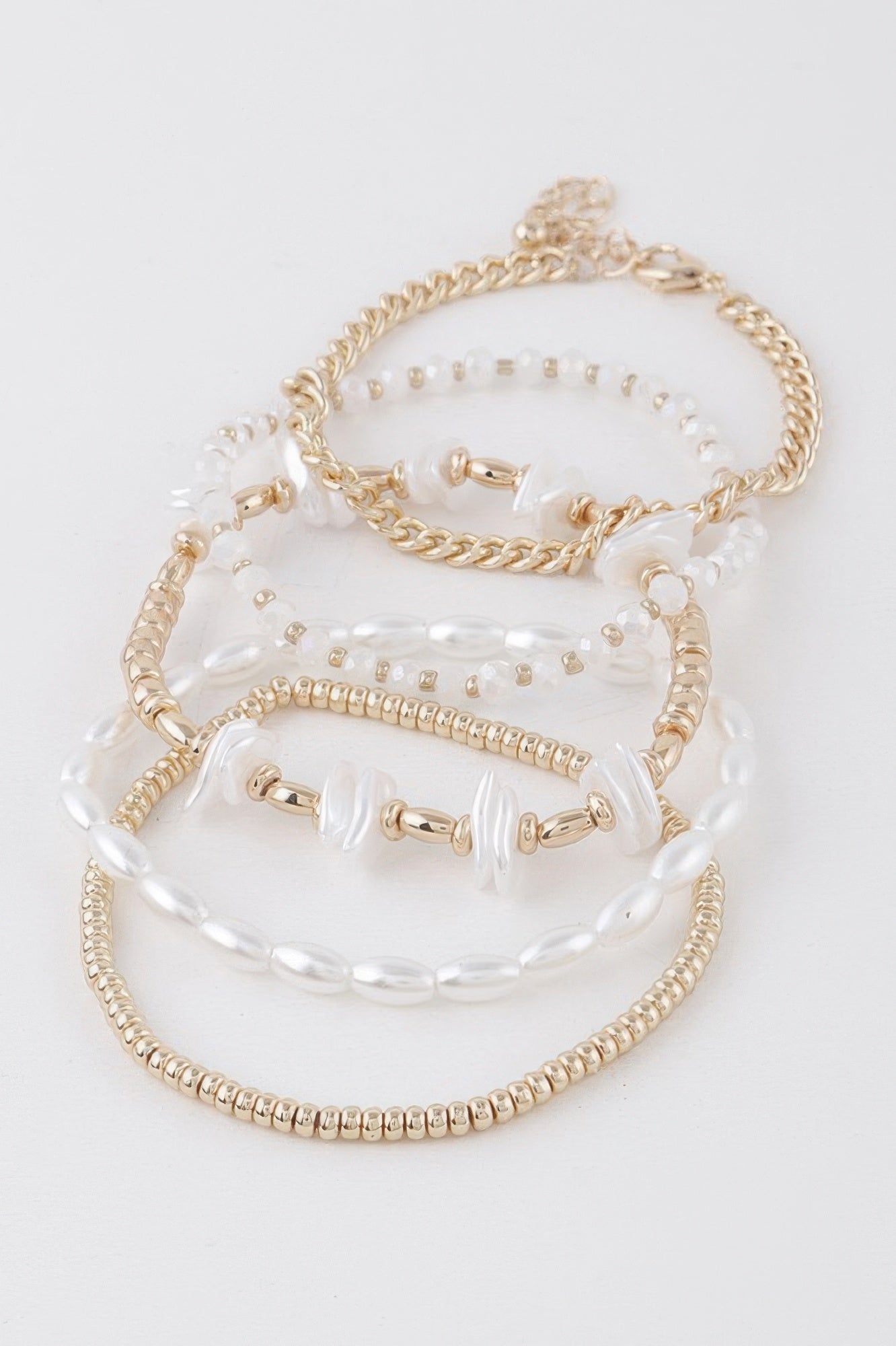 Gold-Tone Beaded Bracelet Set with Cream Accents Secondary image