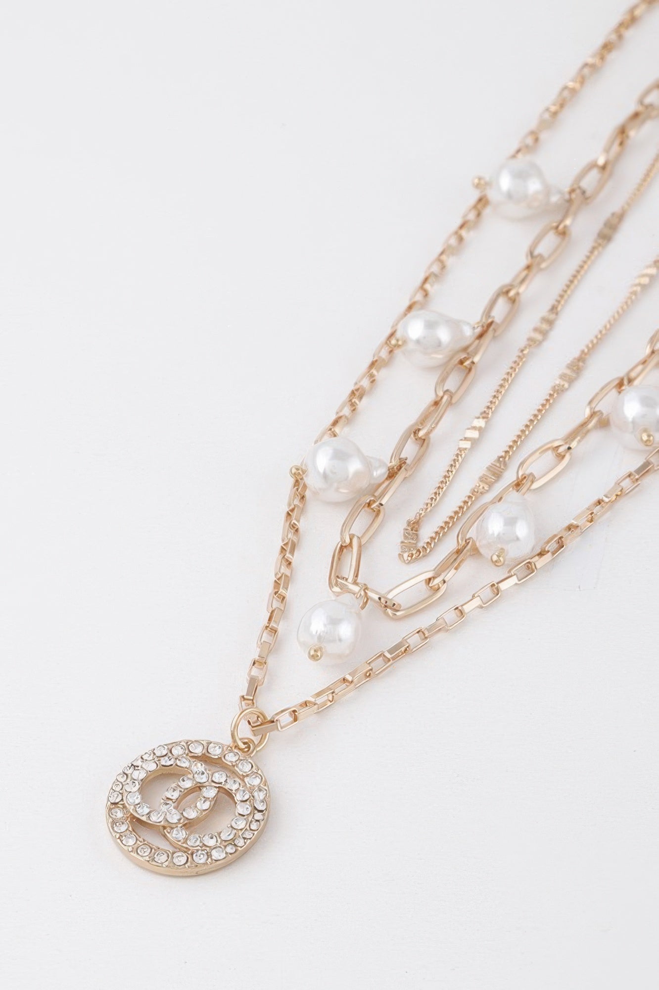 Gold Cream Layered Stone Accent Chain Necklace Secondary image
