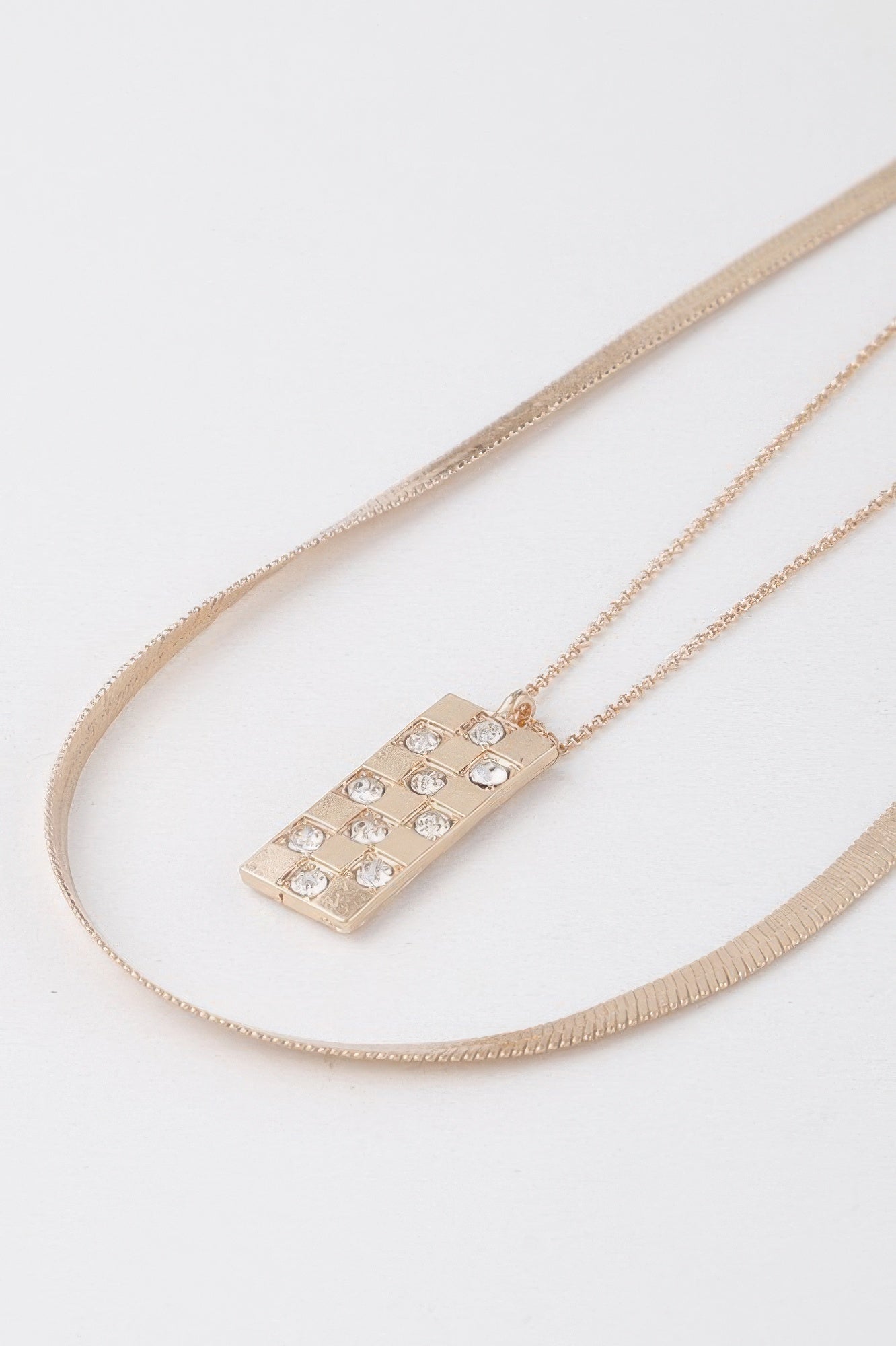 Jeweled Checkered Pendant Necklace Secondary image