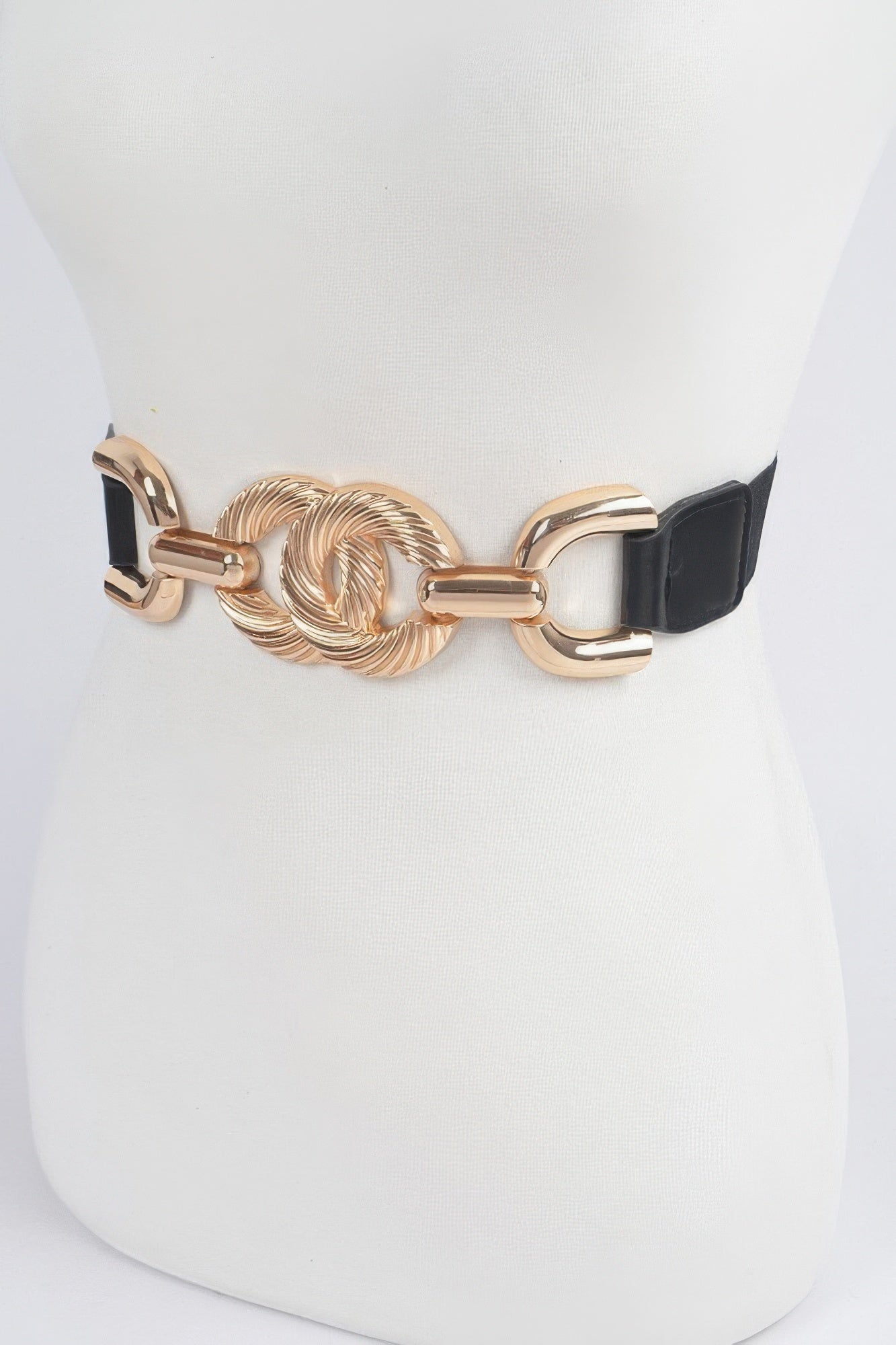 Black Stretch Belt with Gold Braided Buckle Secondary image