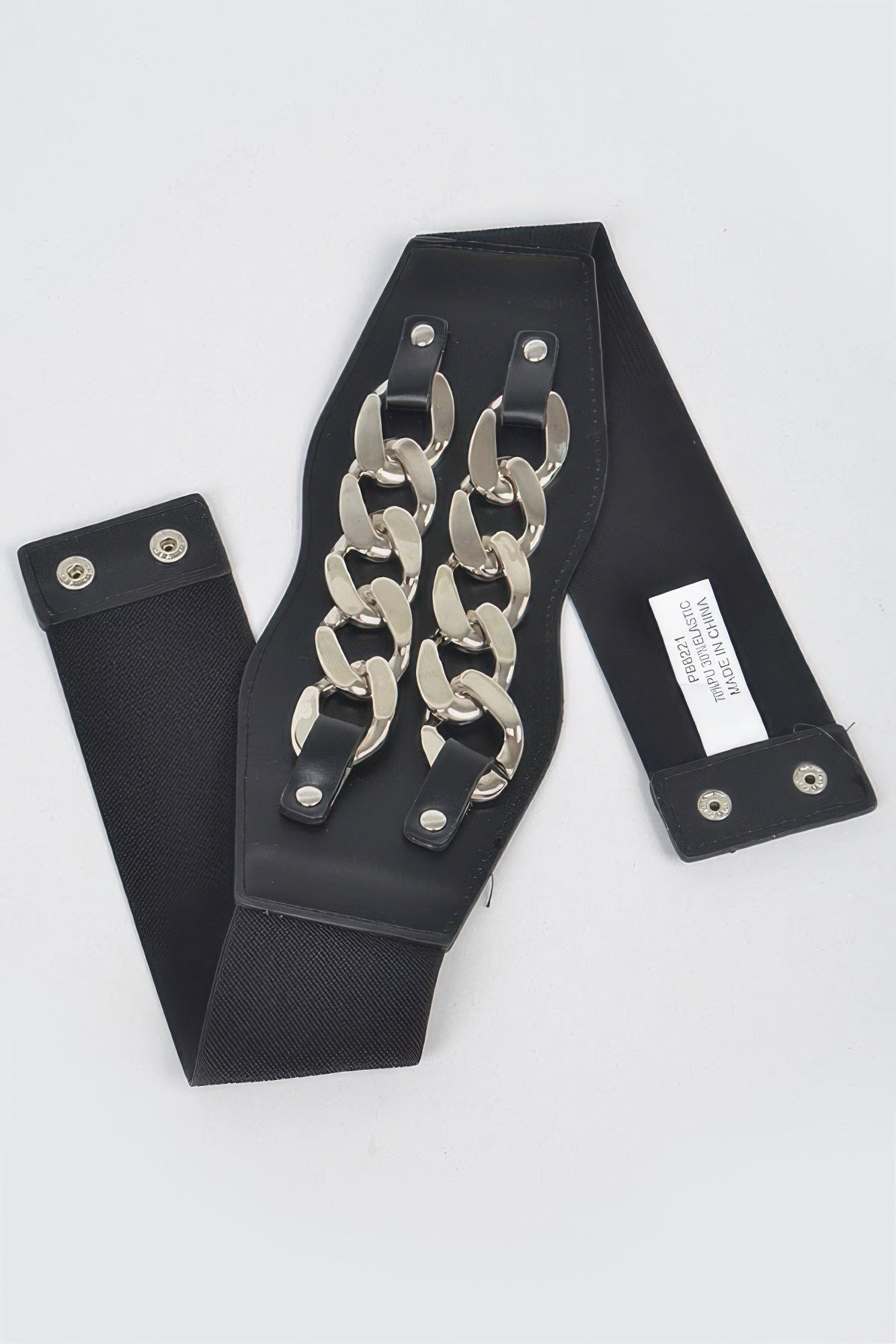 Chain Accent Faux Leather Stretch Belt Secondary image