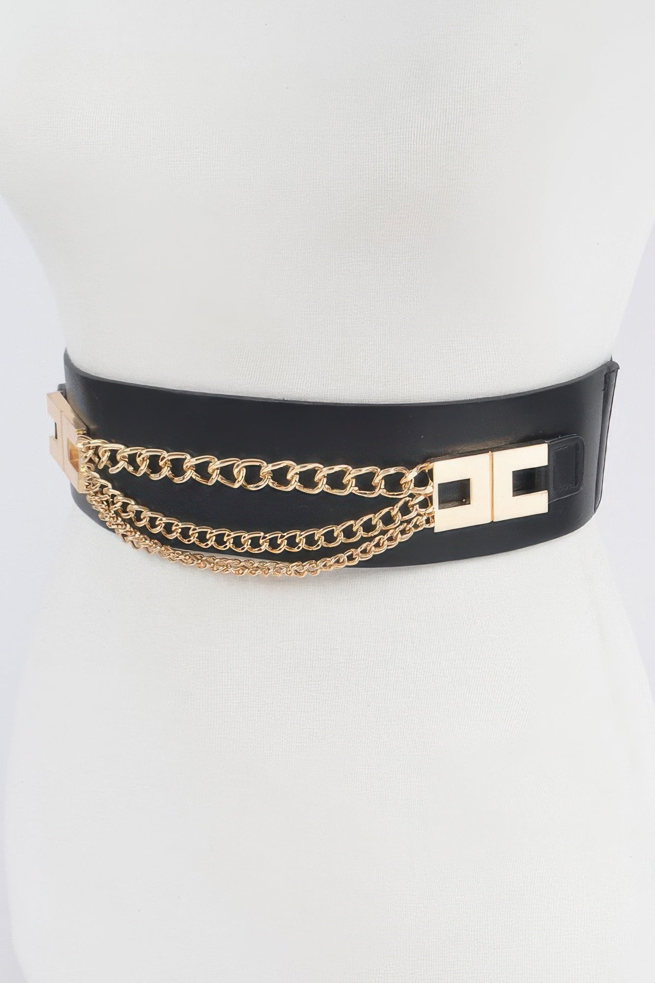 Black and Gold Layered Chain Stretch Belt Secondary image