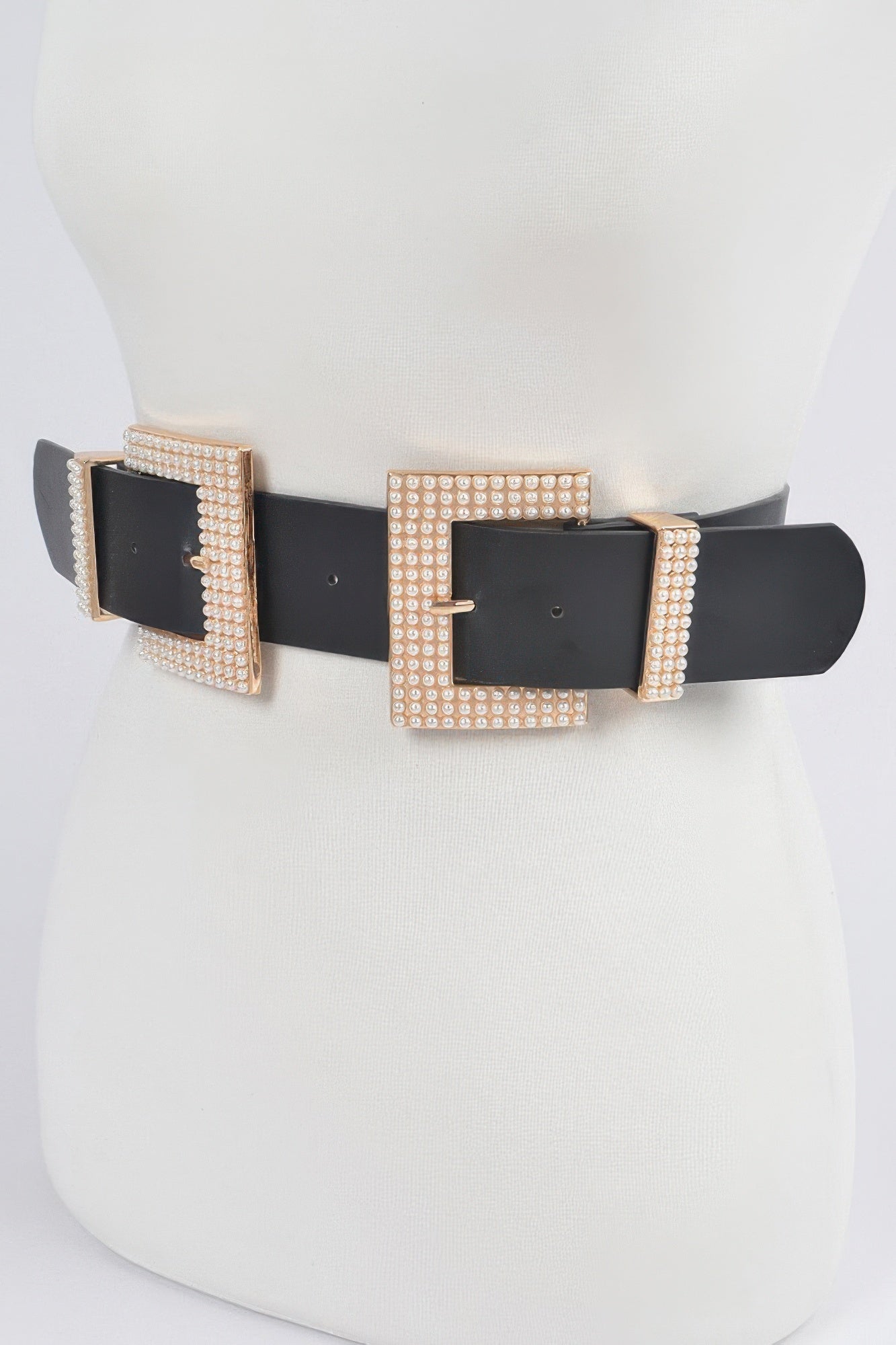 Black Double Pearl Buckle Waist Belt Secondary image