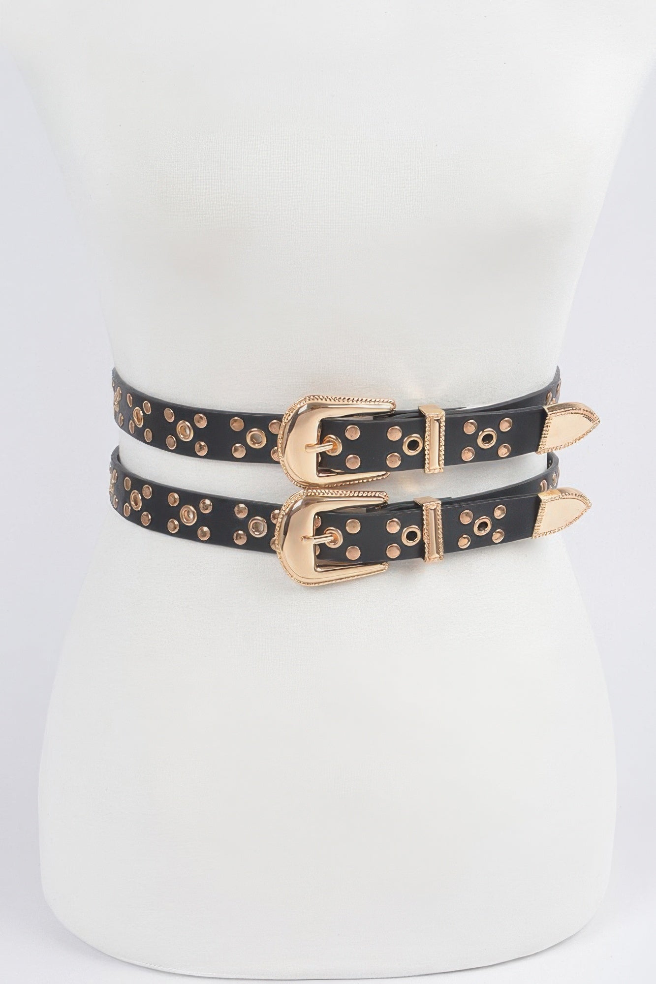 Studded Layered Waist Belt with Buckle Details Secondary image