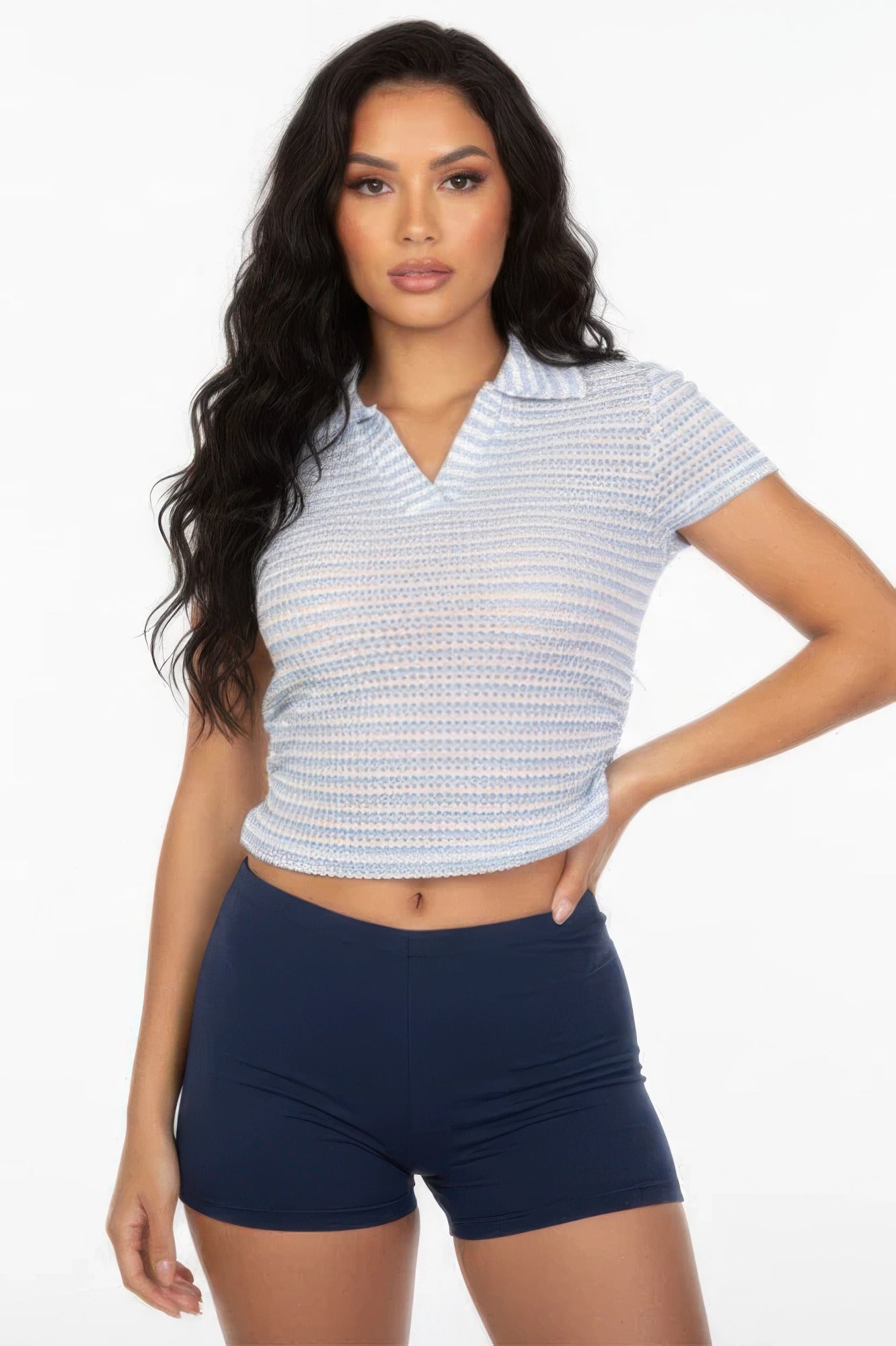 Striped Knit Polo Crop Top Secondary image