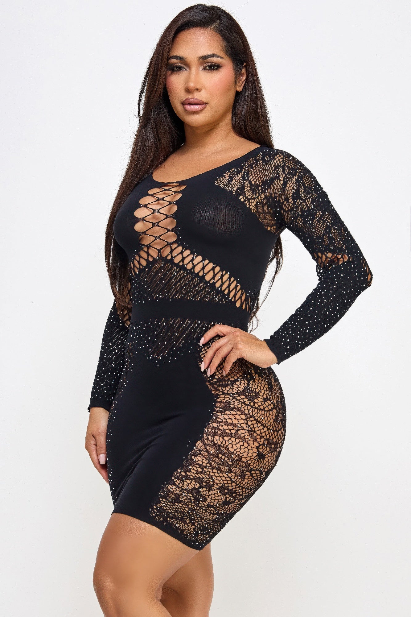 Black Lace-Detail Lace-Up Mini Dress Secondary image