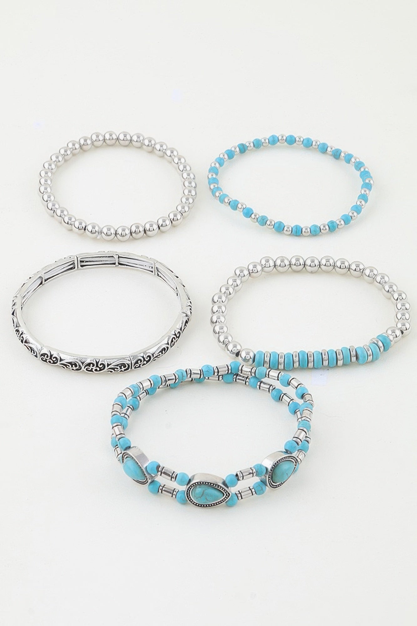 Turquoise Layered Beaded Bracelet with Teardrop Accents Secondary image