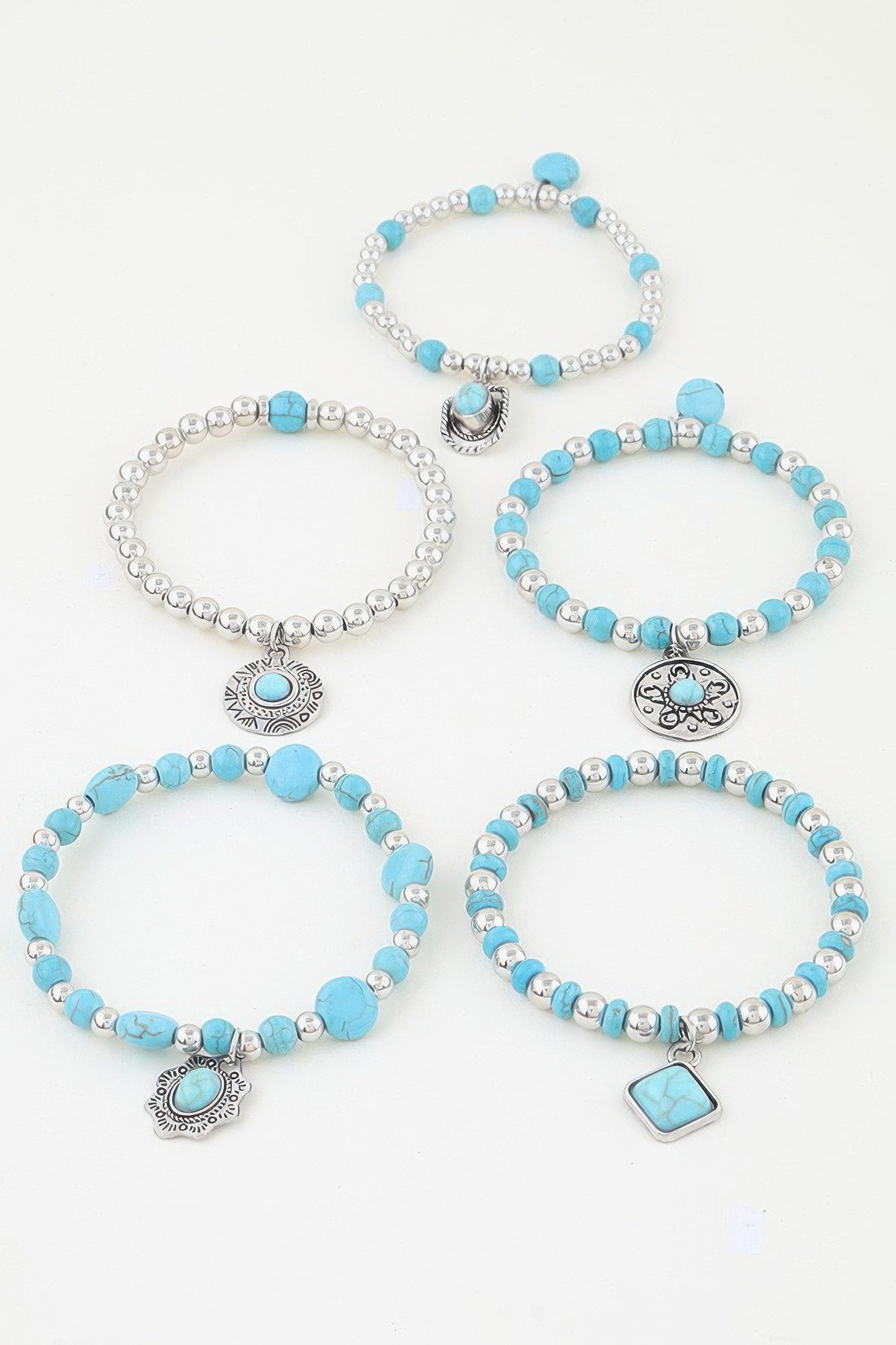 Turquoise Beaded Charm Bracelet Stack Secondary image