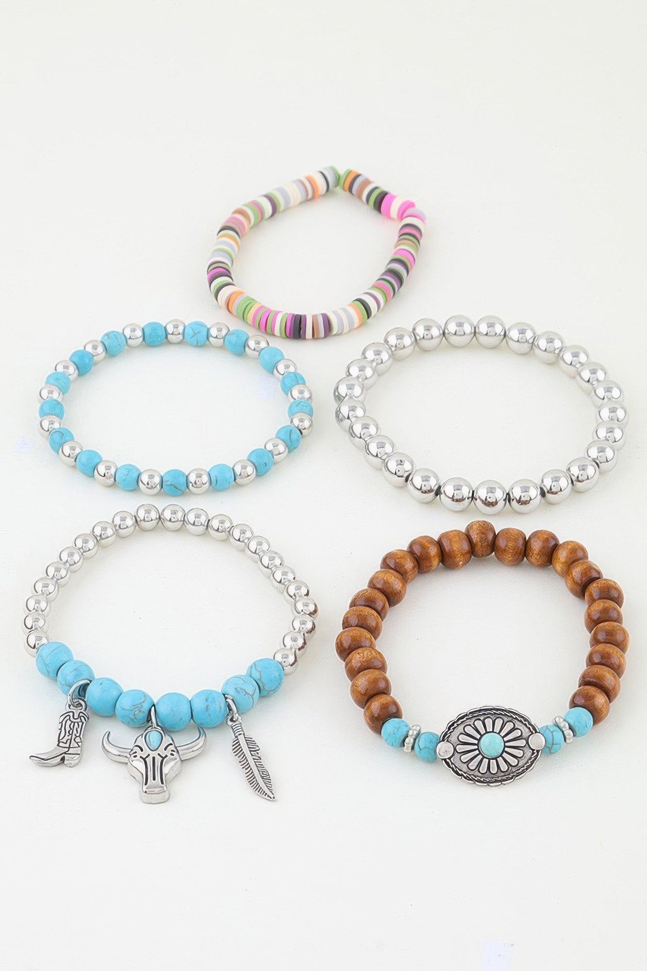 Multicolor Western Charm Beaded Bracelet Stack Secondary image