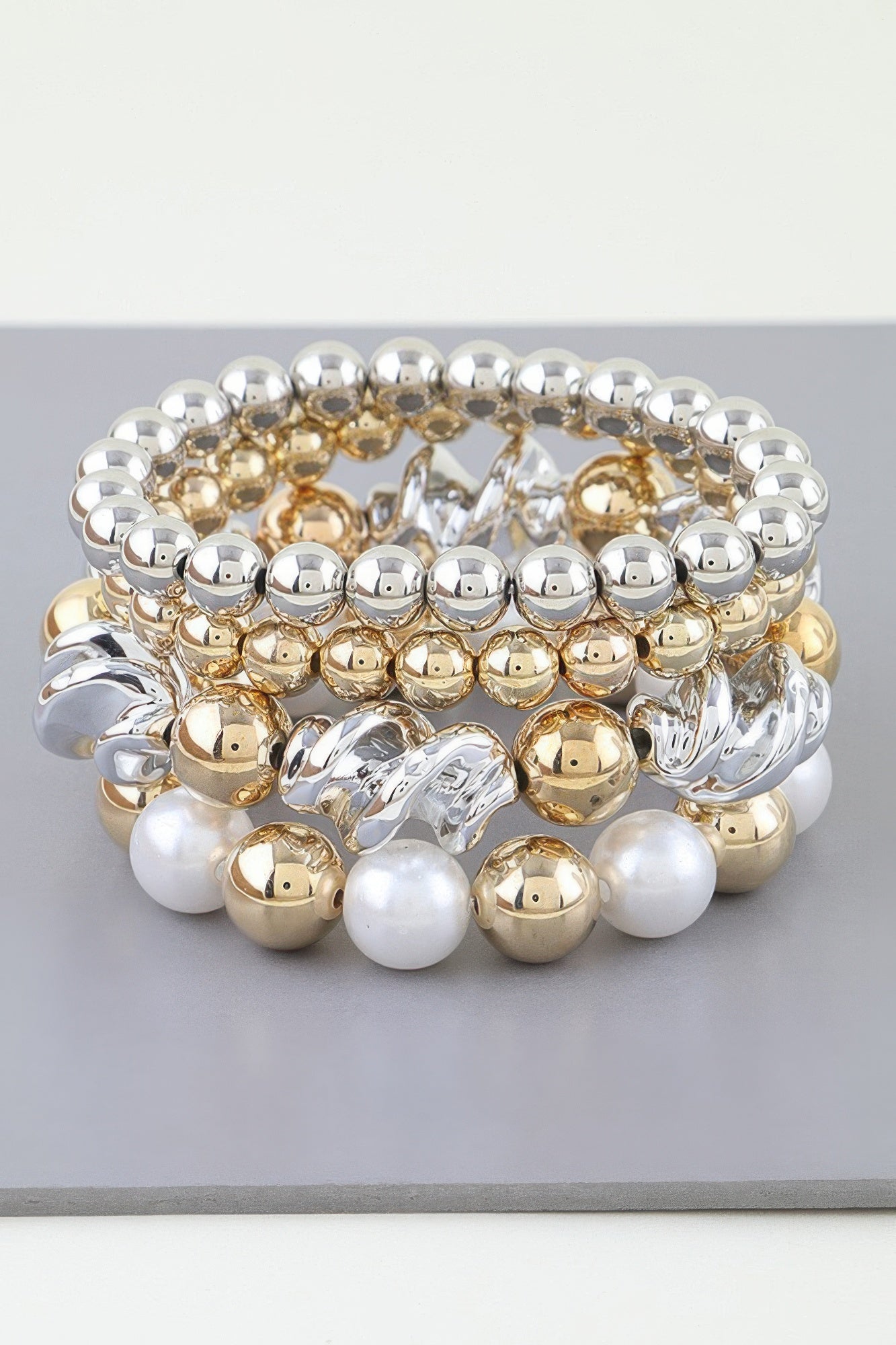 Mixed Metal Pearl Accent Beaded Bracelet Secondary image