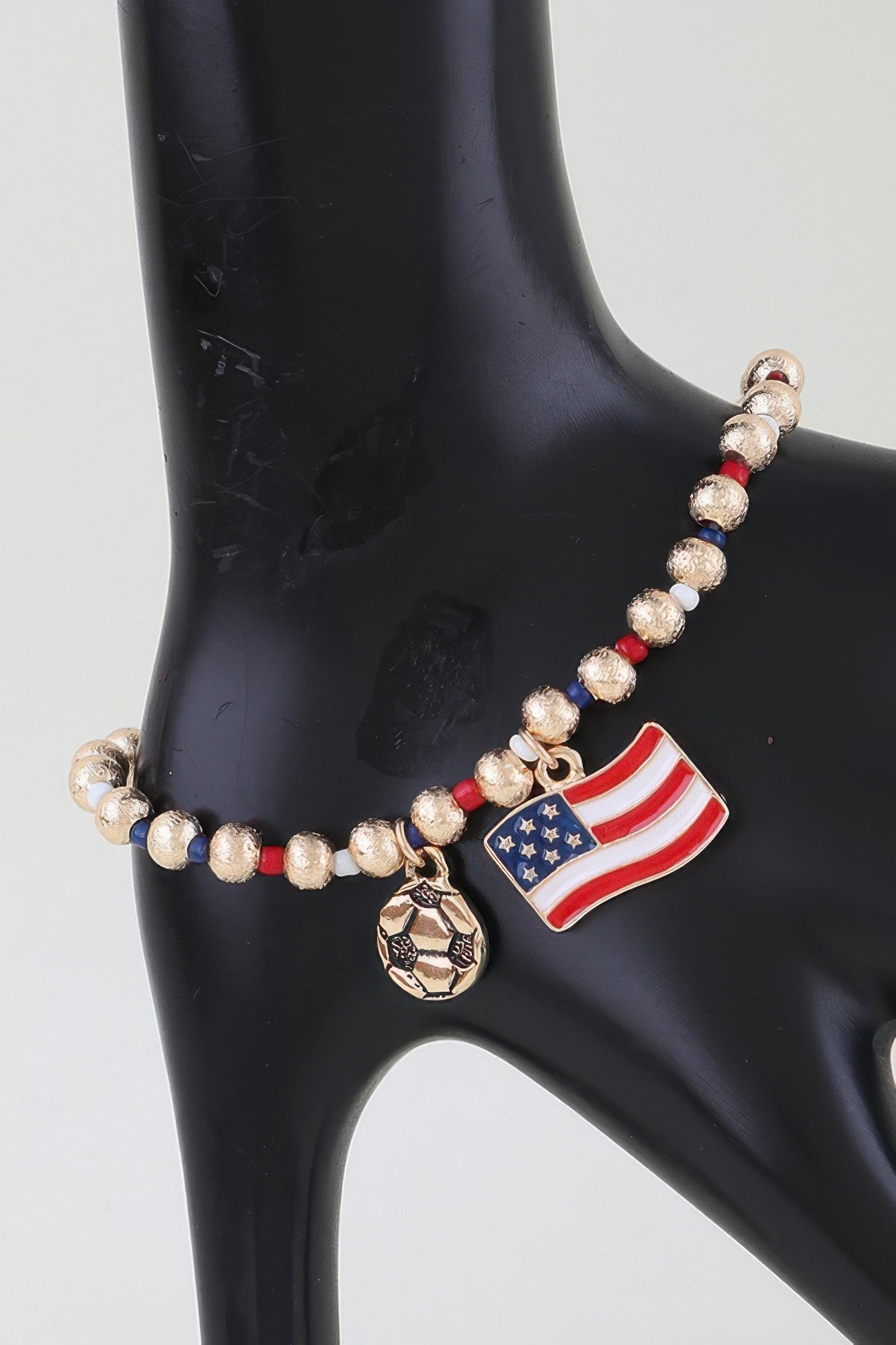Gold Multicolor Soccer and American Flag Charm Bracelet Secondary image