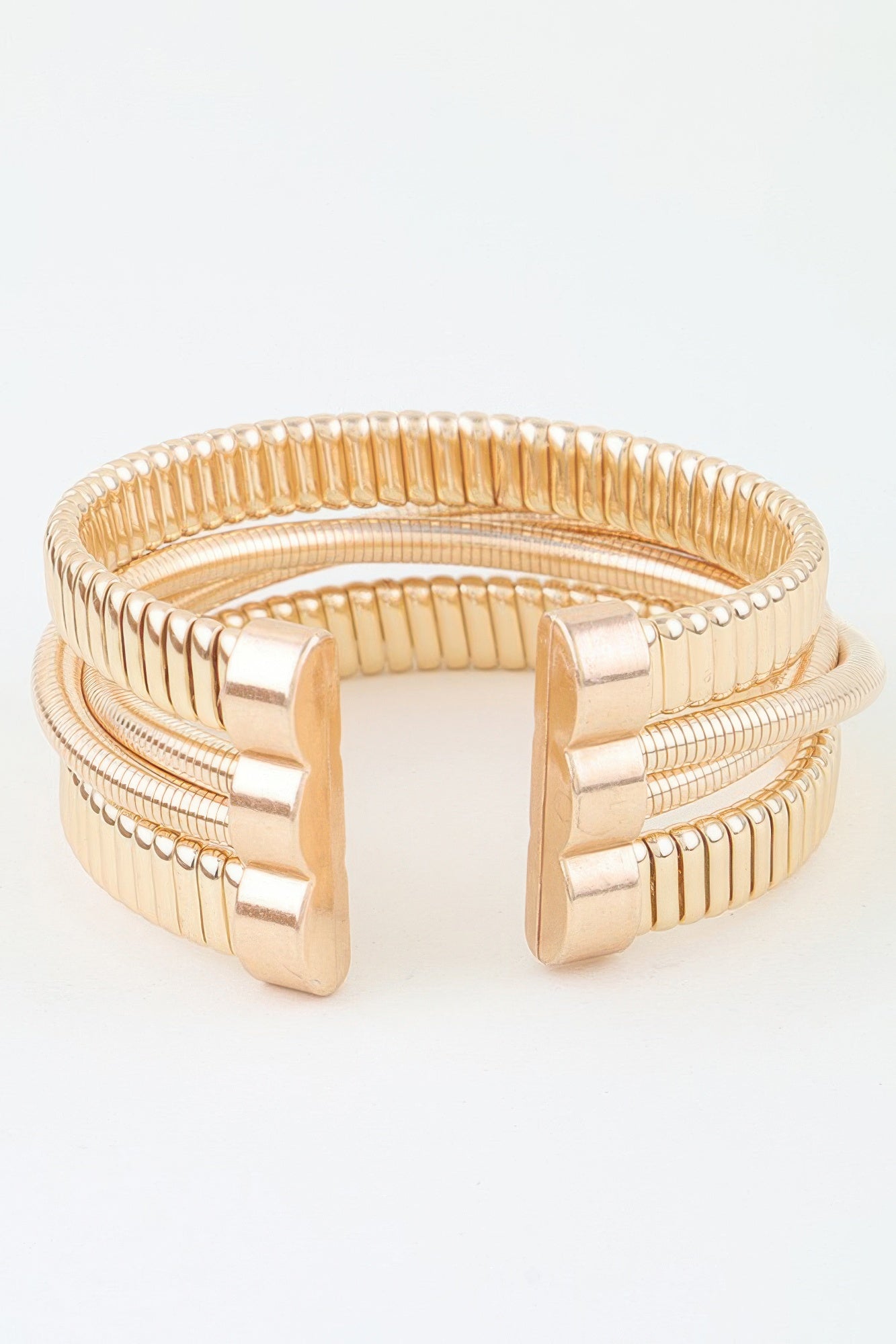 Gold Ribbed Multi-Band Open Cuff Bracelet Secondary image