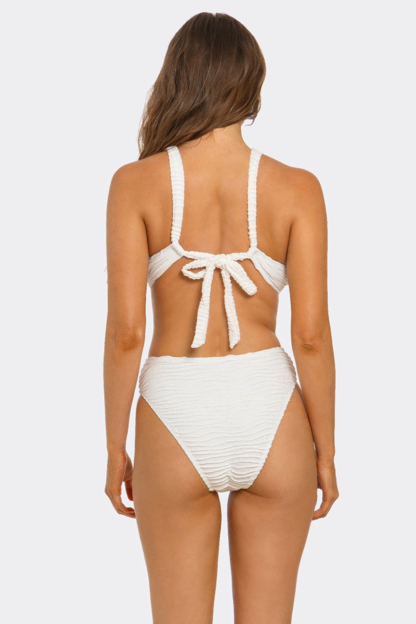 White Textured Cutout Monokini With Chain Accent Secondary image