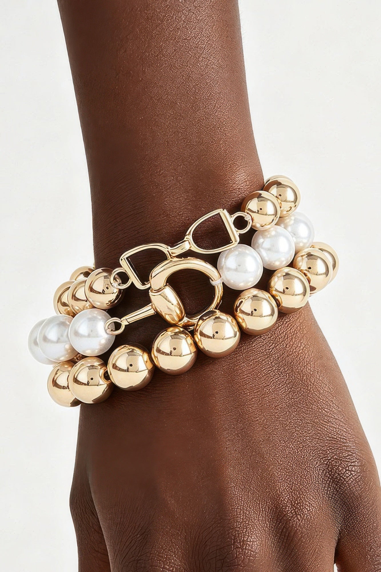 Gold Cream Multi-Strand Beaded Toggle Bracelet Secondary image