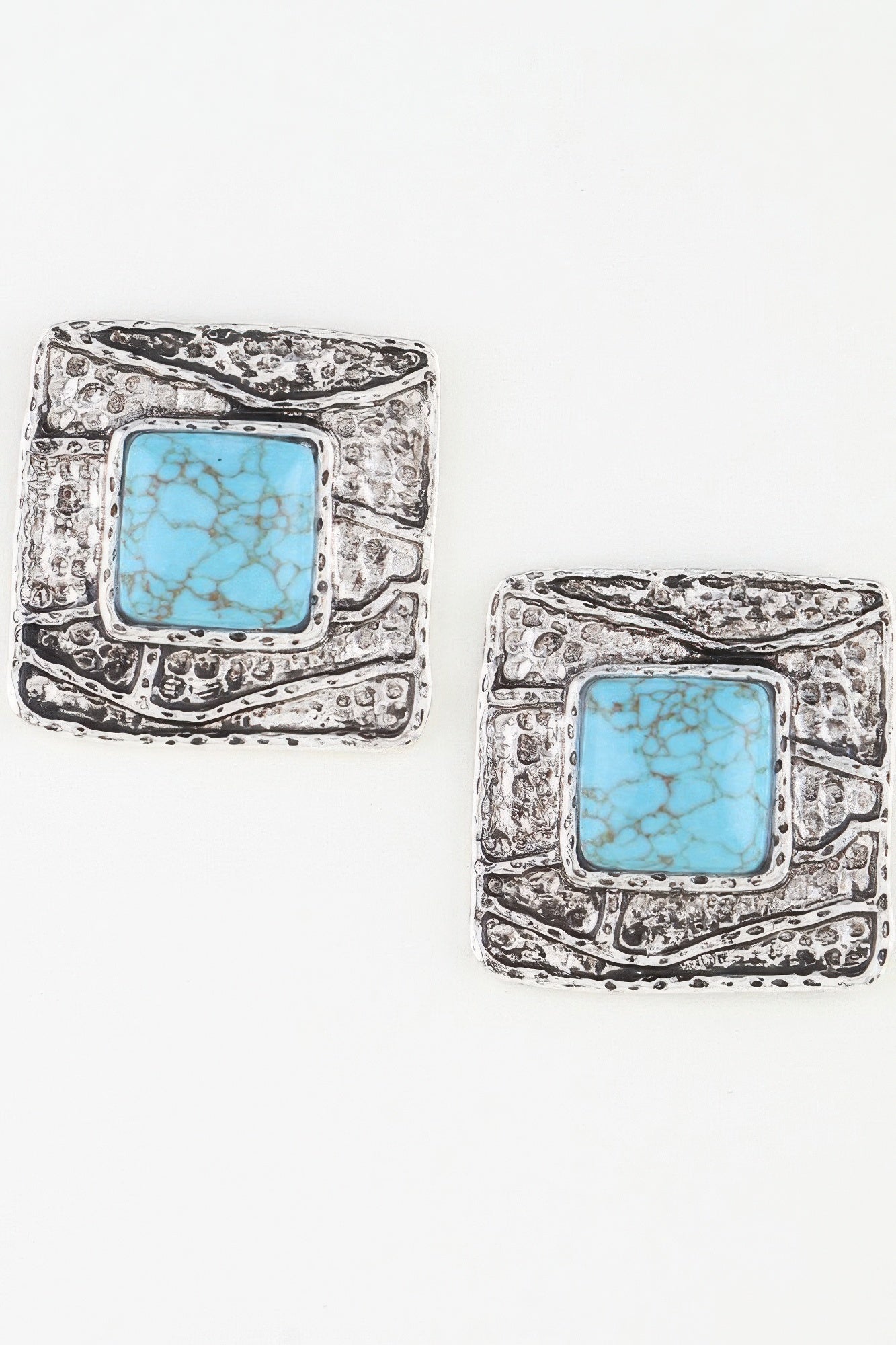 Silver Turquoise Square Stone Earrings Secondary image
