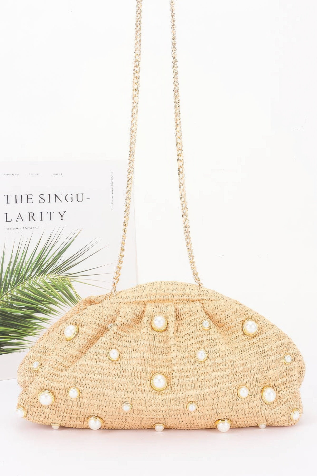 Woven Pearl-Embellished Clutch With Chain Strap Secondary image