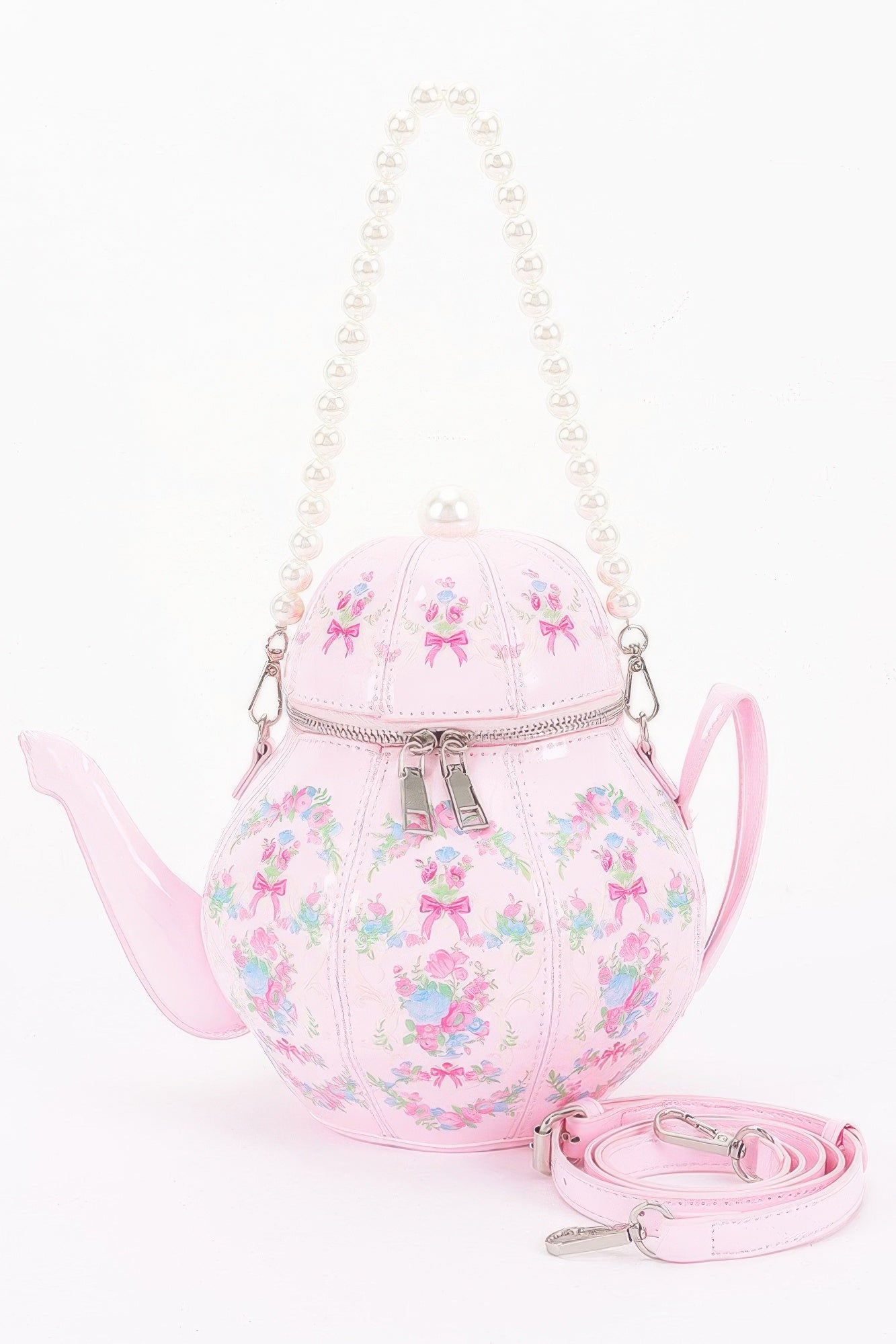 Teapot Novelty Handbag with Floral Pattern and Pearl Handle Secondary image