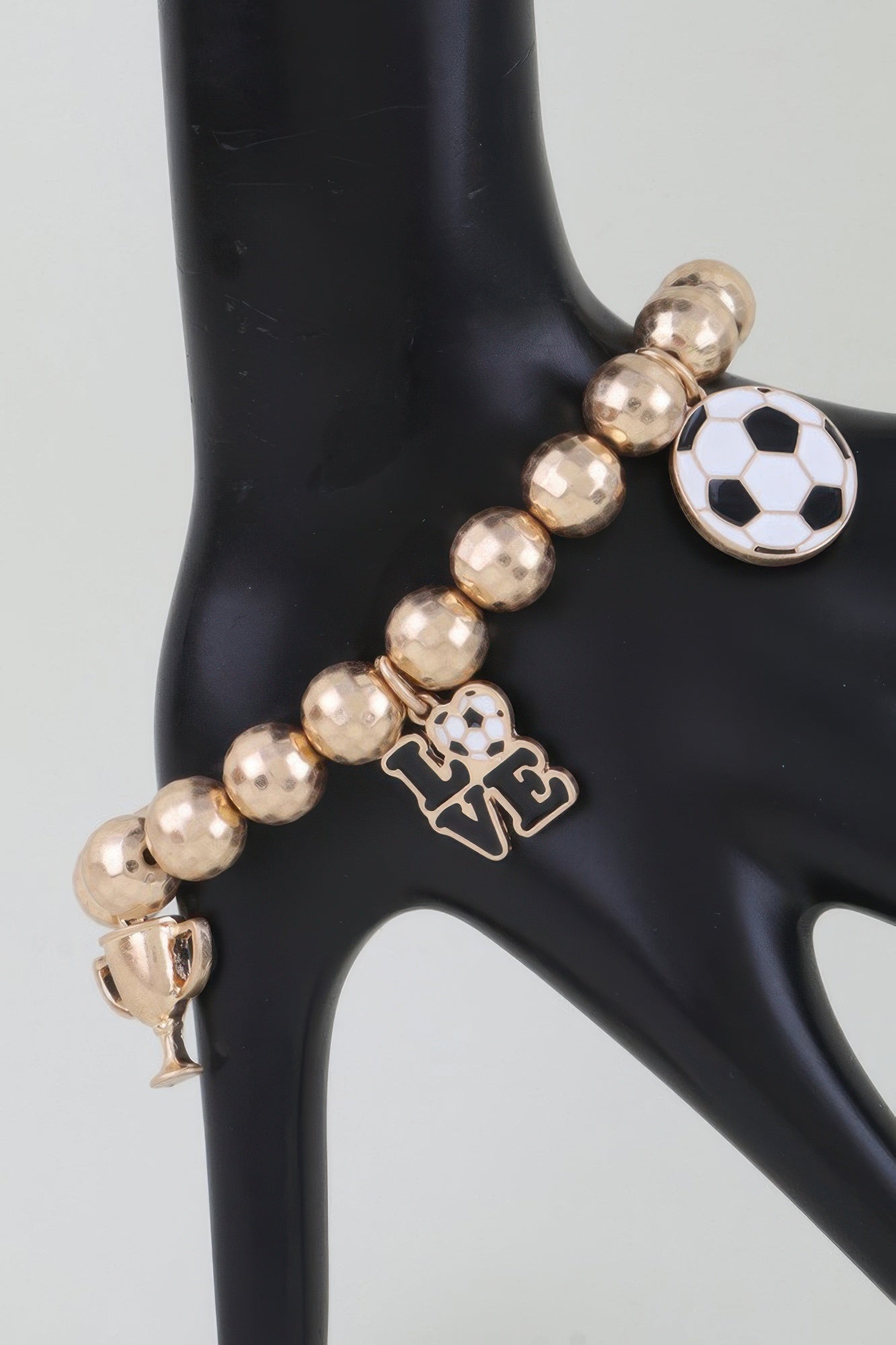 Gold and White Soccer Charm Beaded Bracelet Secondary image