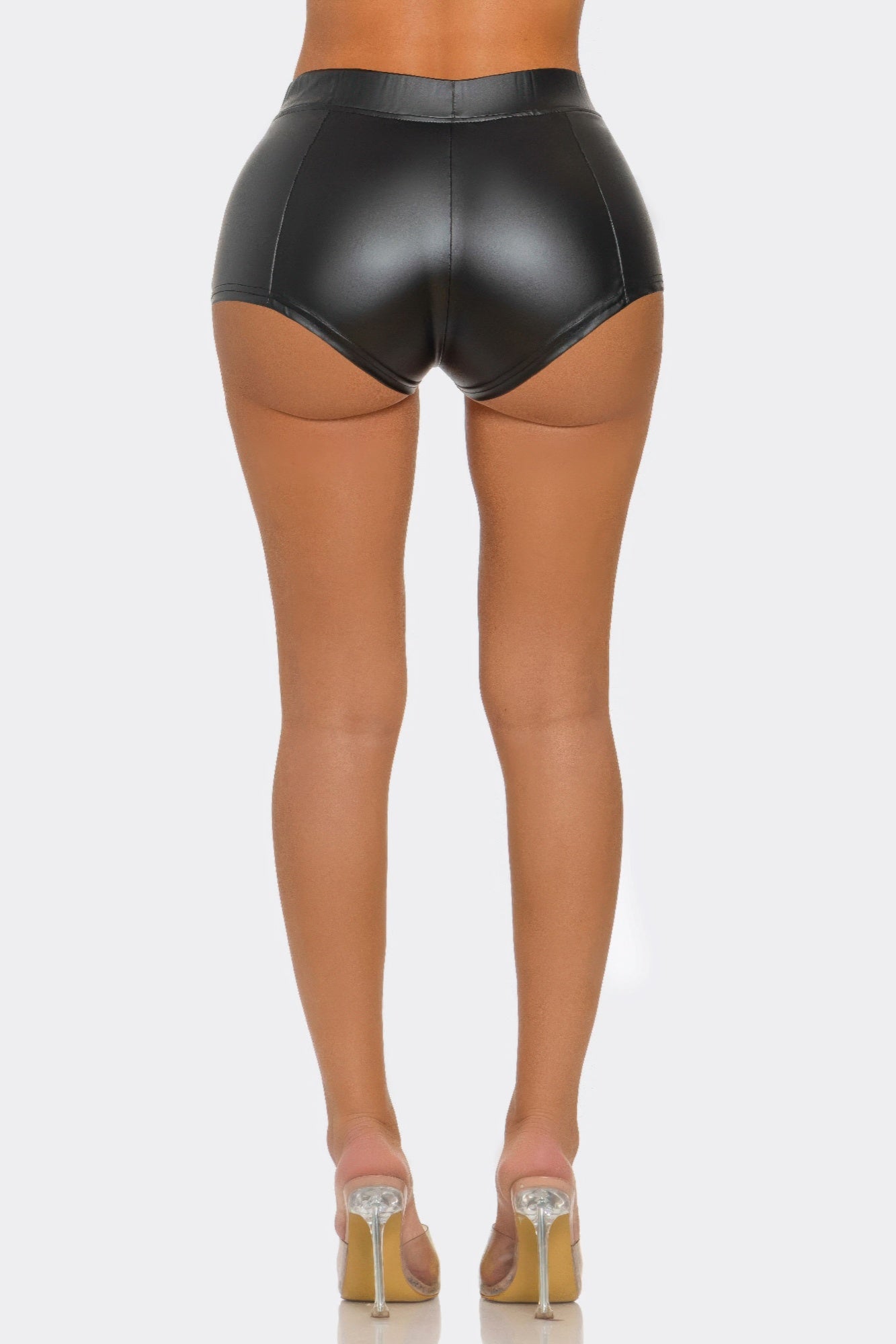 Black Glossy Stretch Shorts With Wide Waistband Secondary image